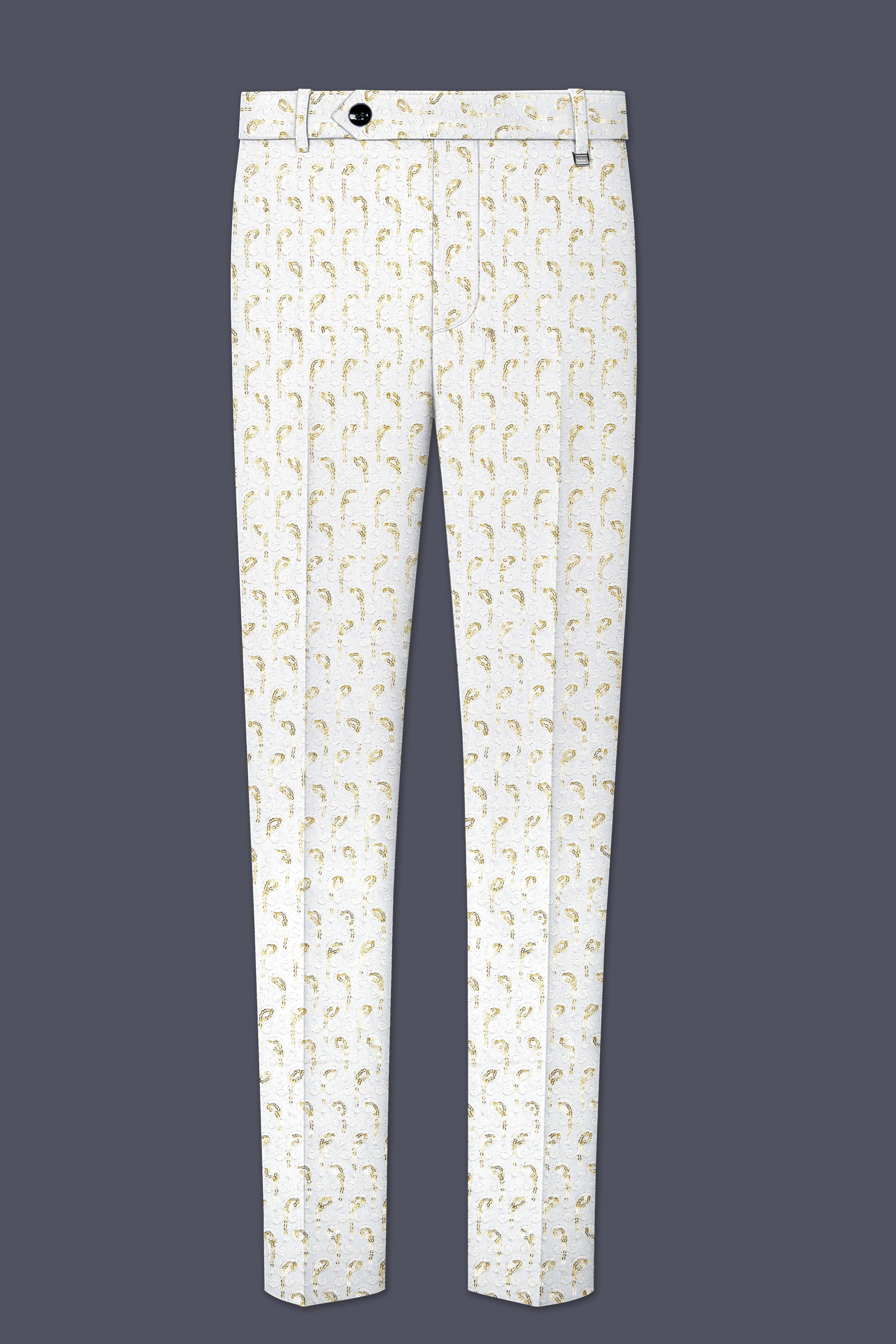 Sequenza-Bright White Leaves Pattern Sequin Embroidered Viscose Designer Tuxedo Suit