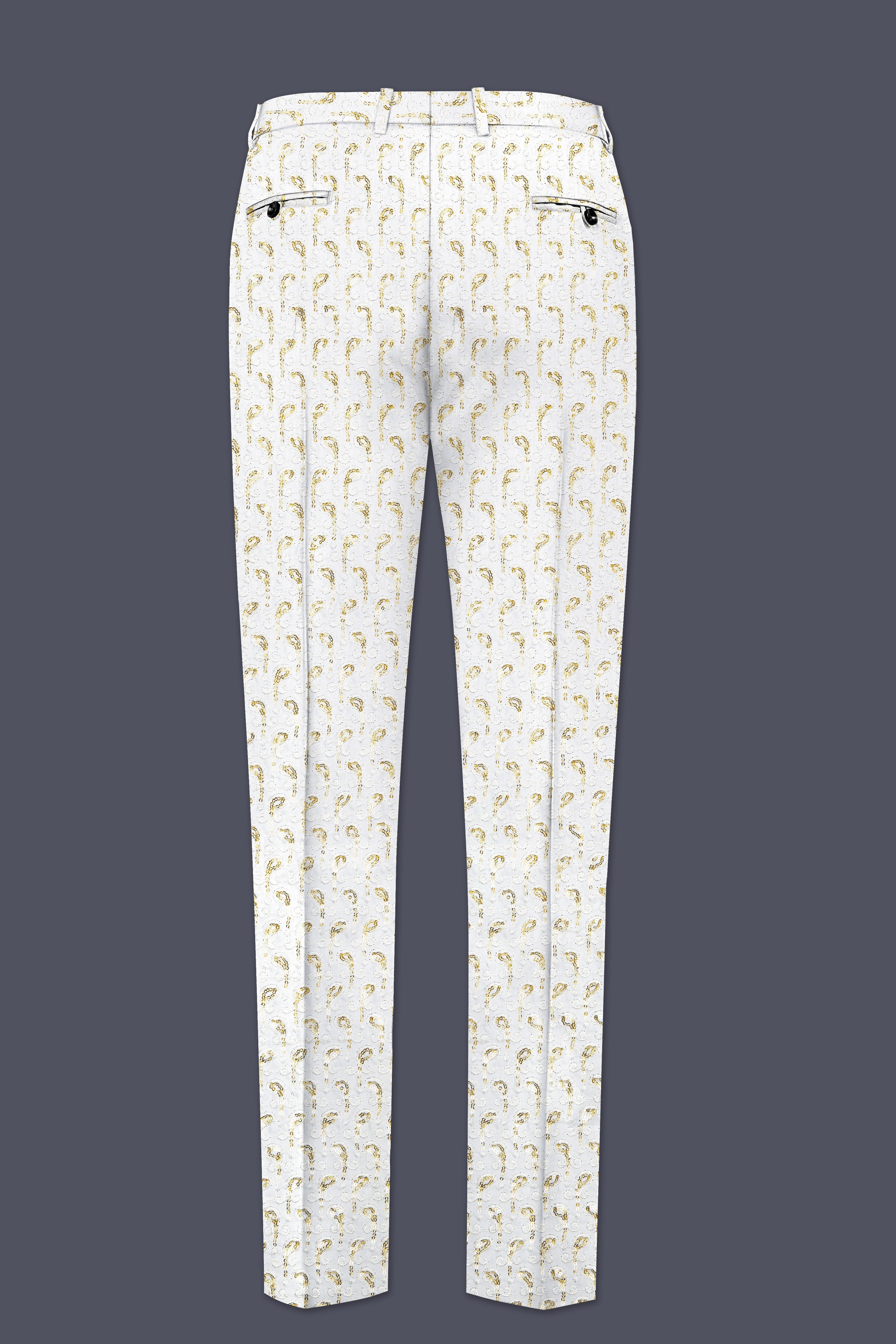 Sequenza-Bright White Leaves Pattern Sequin Embroidered Viscose Designer Tuxedo Suit