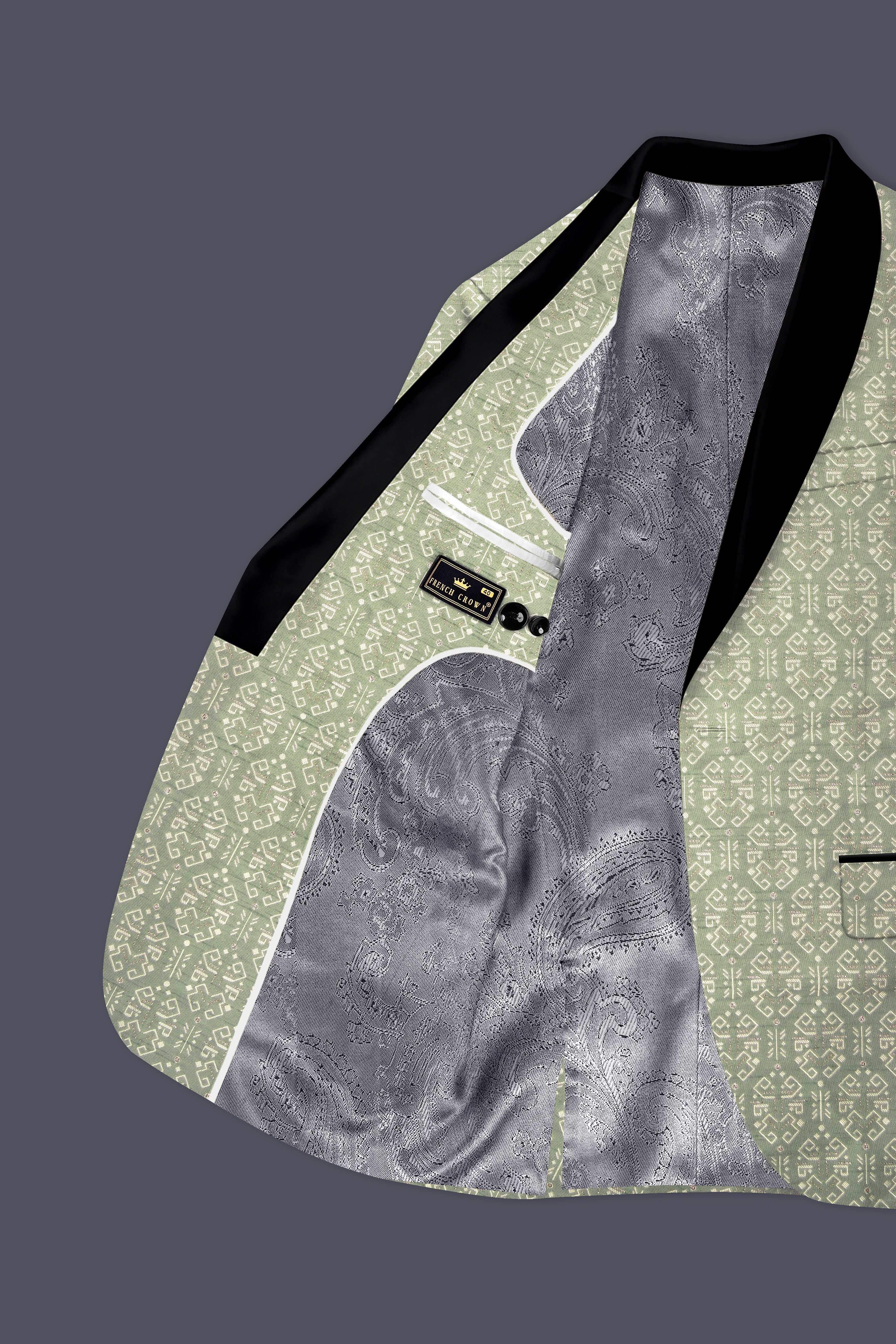Verlino-Pumice Green and White Jacquard Textured Designer Tuxedo Suit