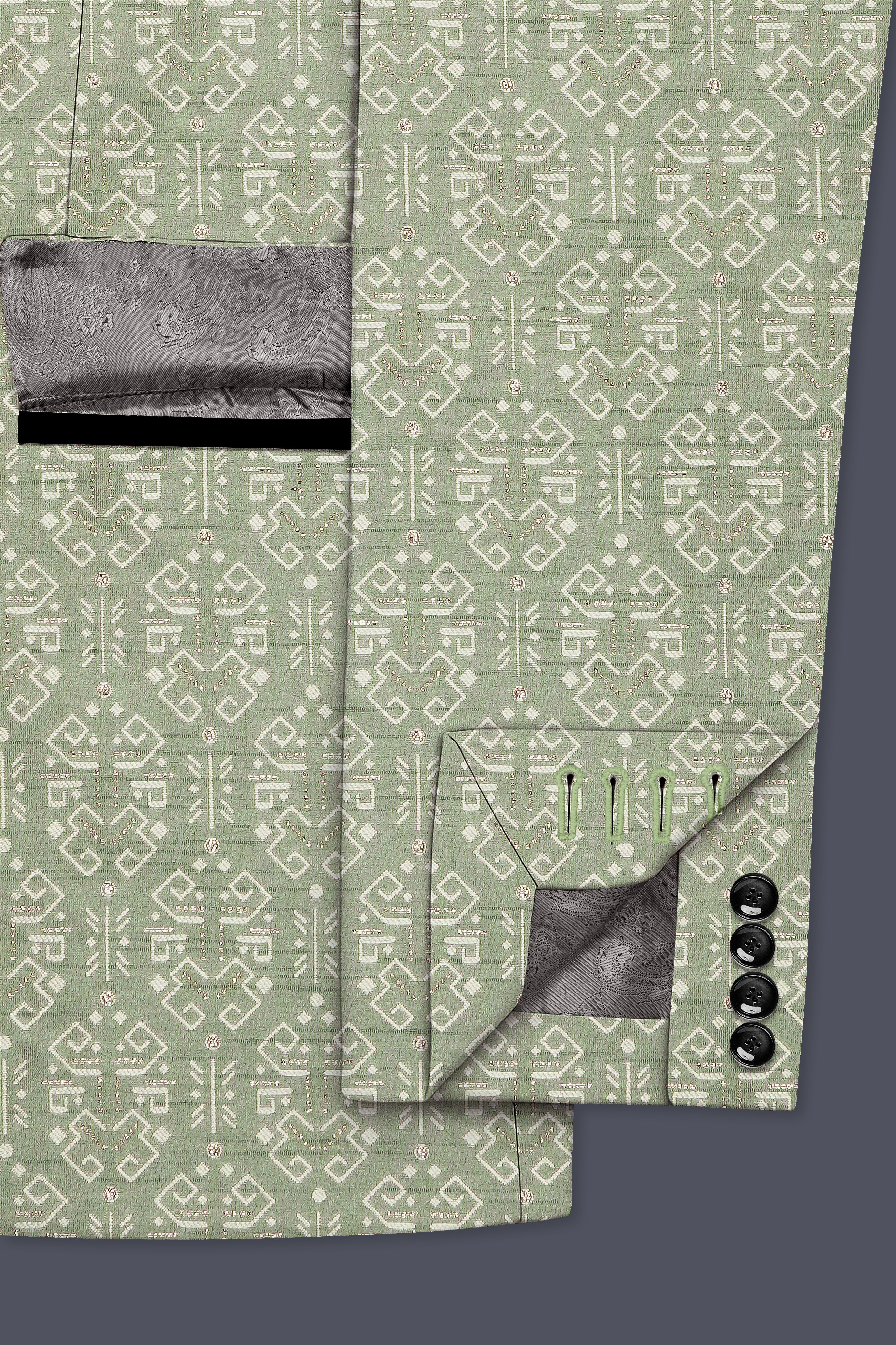 Verlino-Pumice Green and White Jacquard Textured Designer Tuxedo Suit
