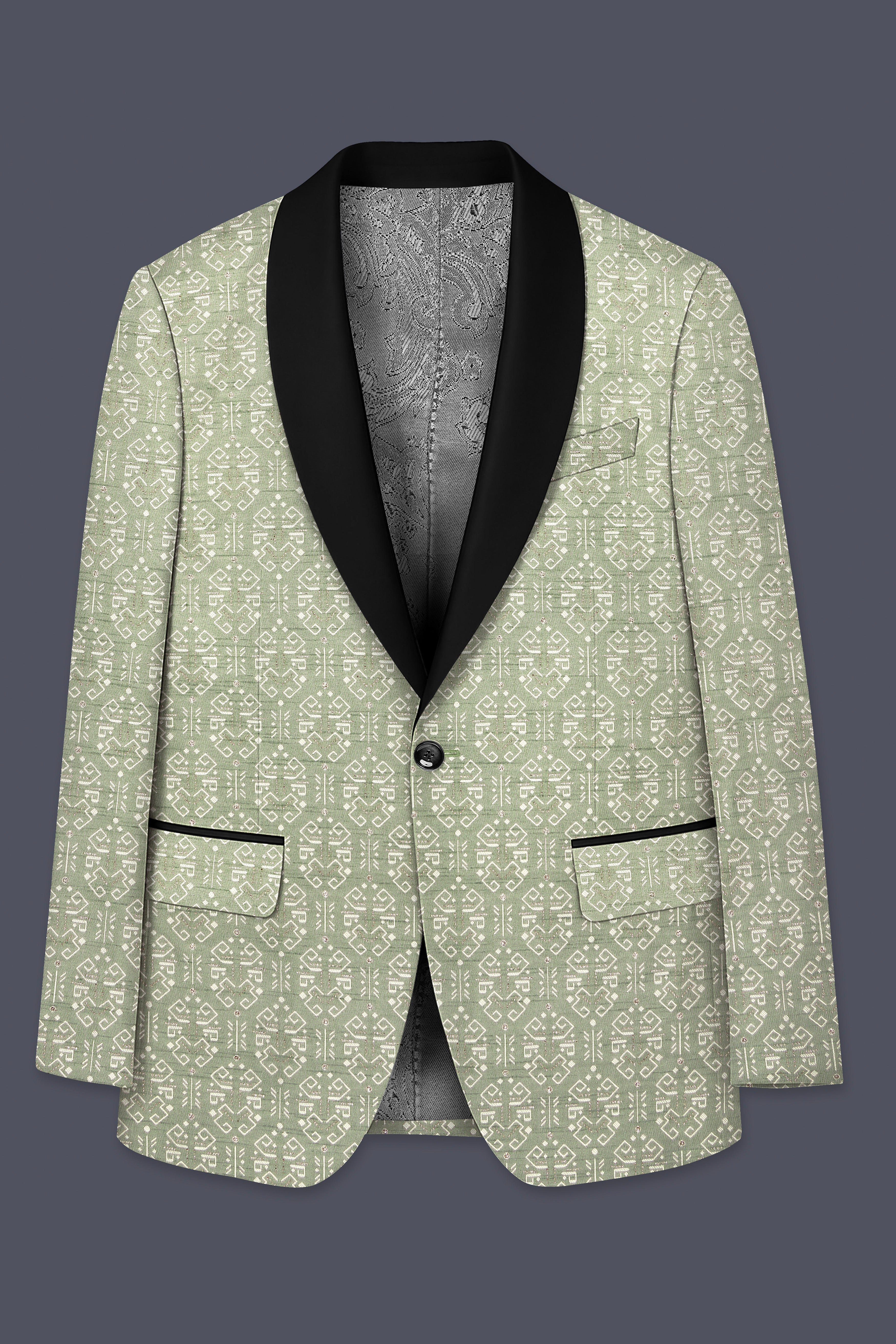Verlino-Pumice Green and White Jacquard Textured Designer Tuxedo Suit