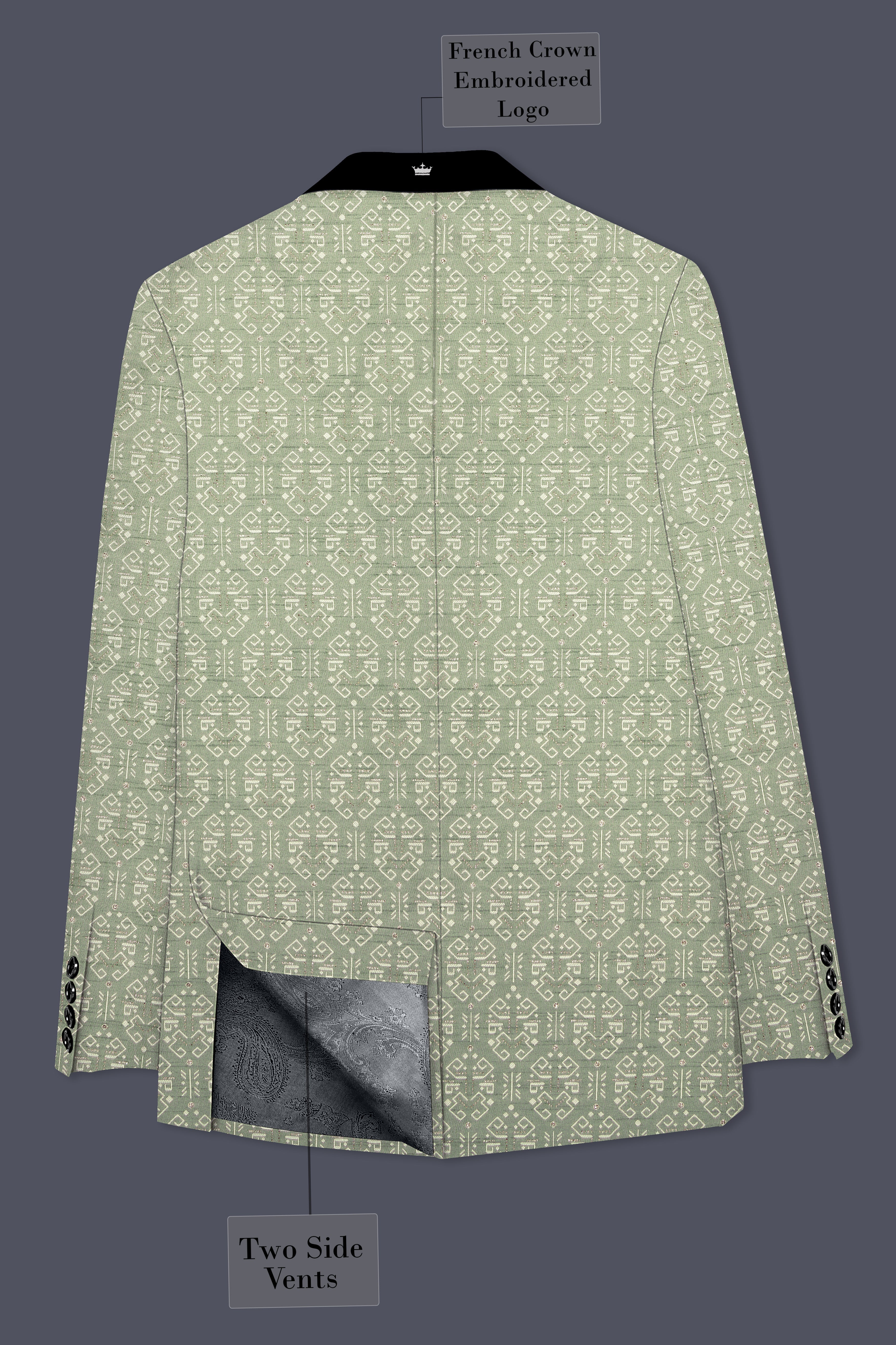 Verlino-Pumice Green and White Jacquard Textured Designer Tuxedo Suit