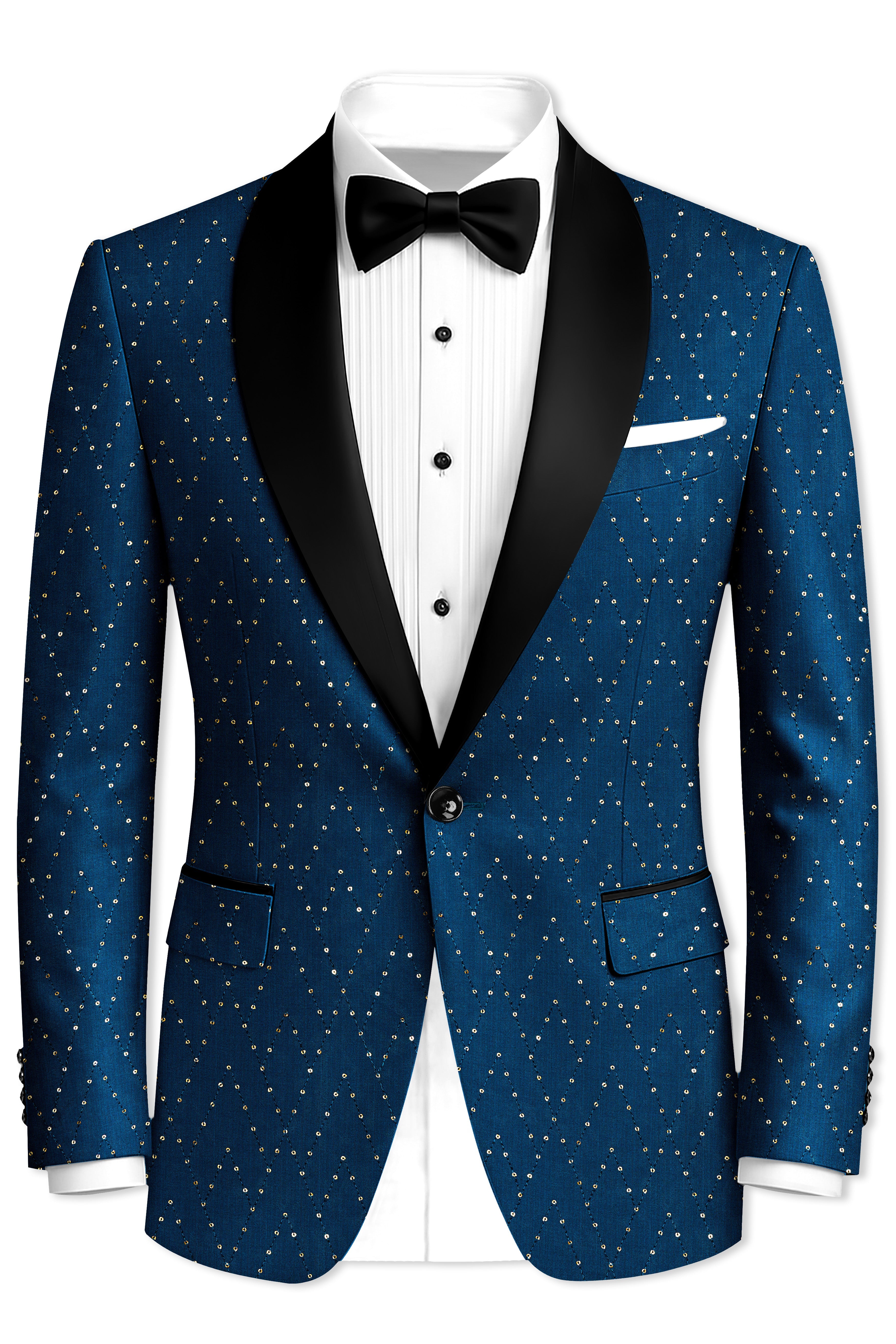 Aureven-Venice Blue Embroidered Viscose Tikki Work Designer Tuxedo Suit