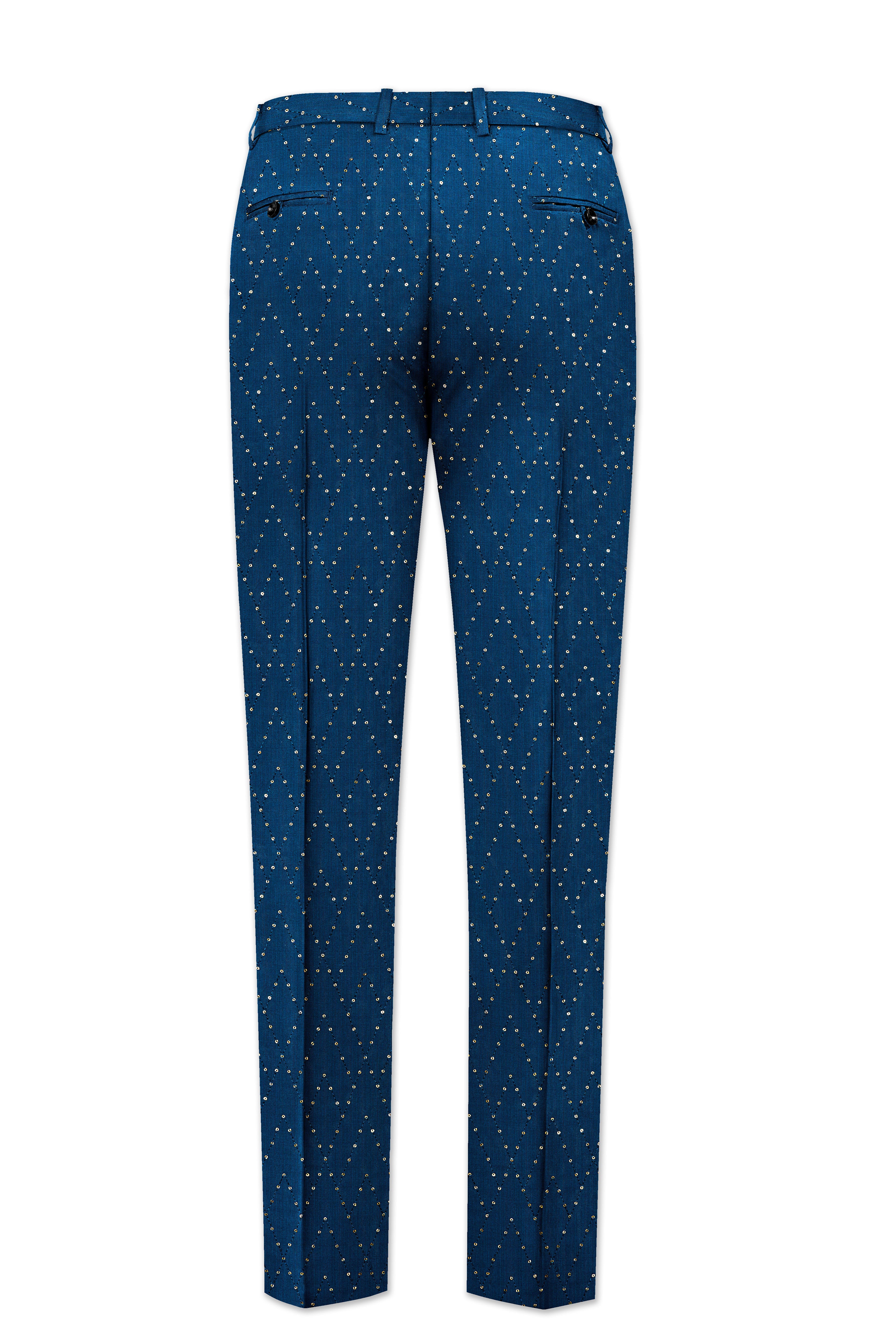 Aureven-Venice Blue Embroidered Viscose Tikki Work Designer Tuxedo Suit