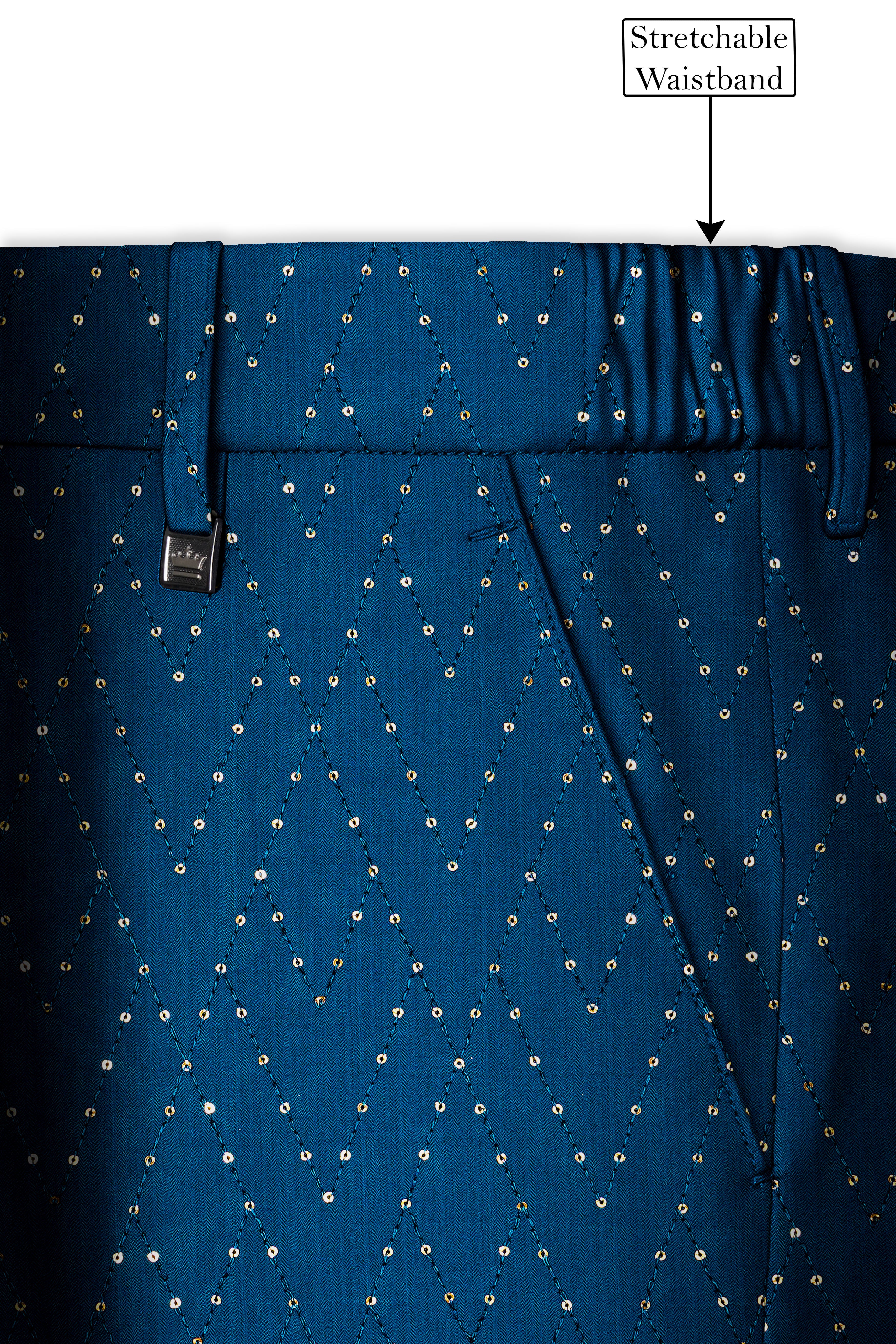 Aureven-Venice Blue Embroidered Viscose Tikki Work Designer Tuxedo Suit