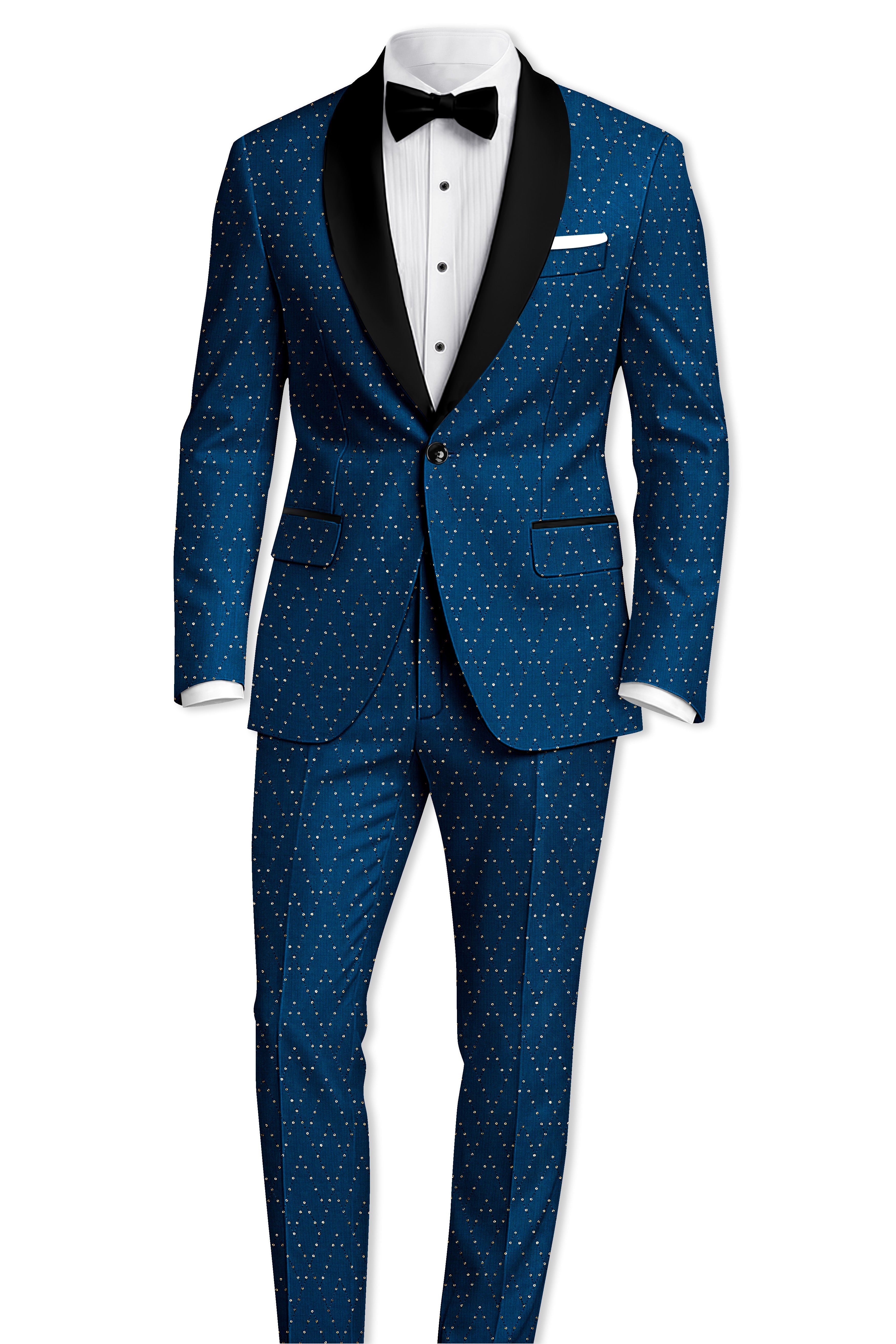 Aureven-Venice Blue Embroidered Viscose Tikki Work Designer Tuxedo Suit