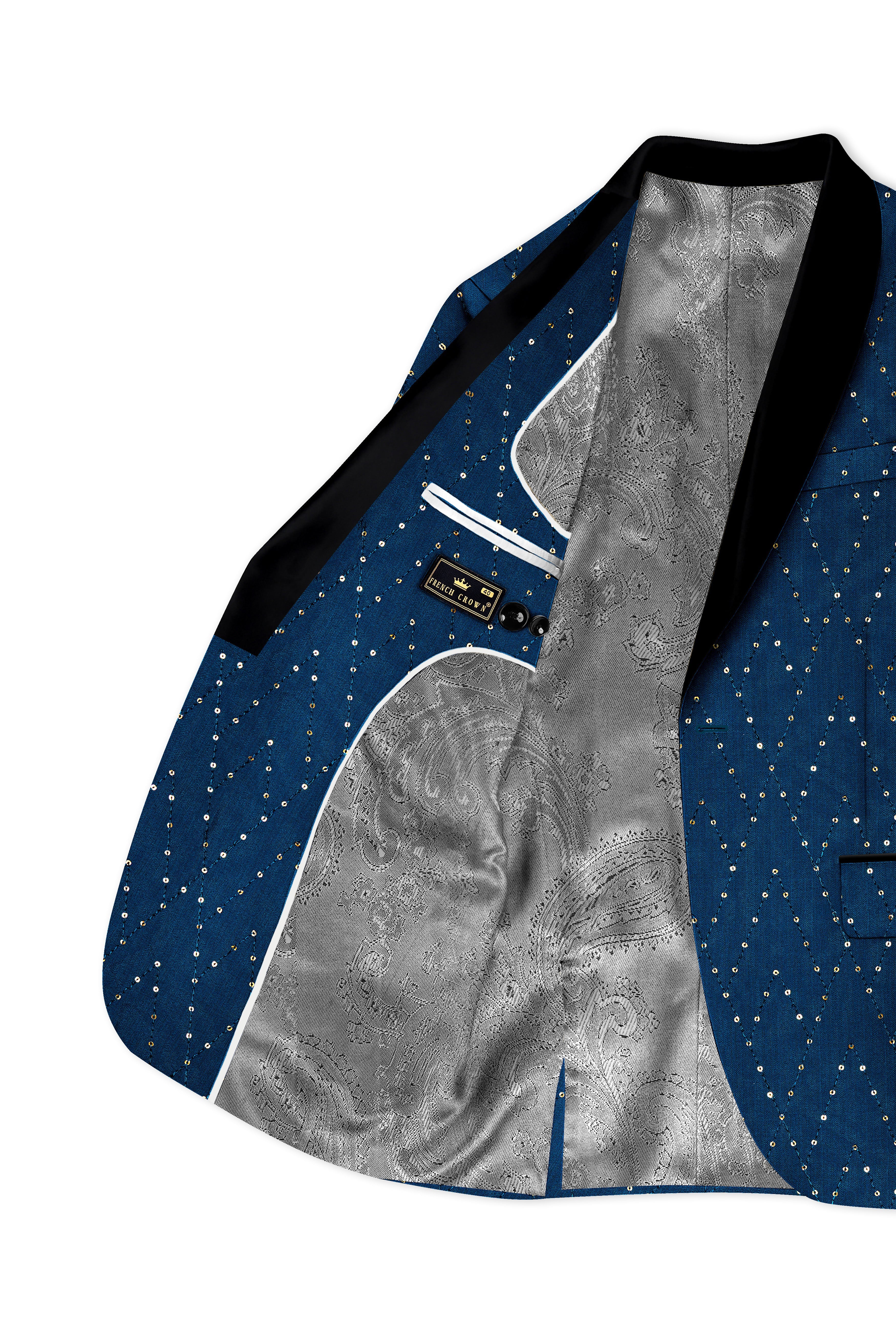 Aureven-Venice Blue Embroidered Viscose Tikki Work Designer Tuxedo Suit