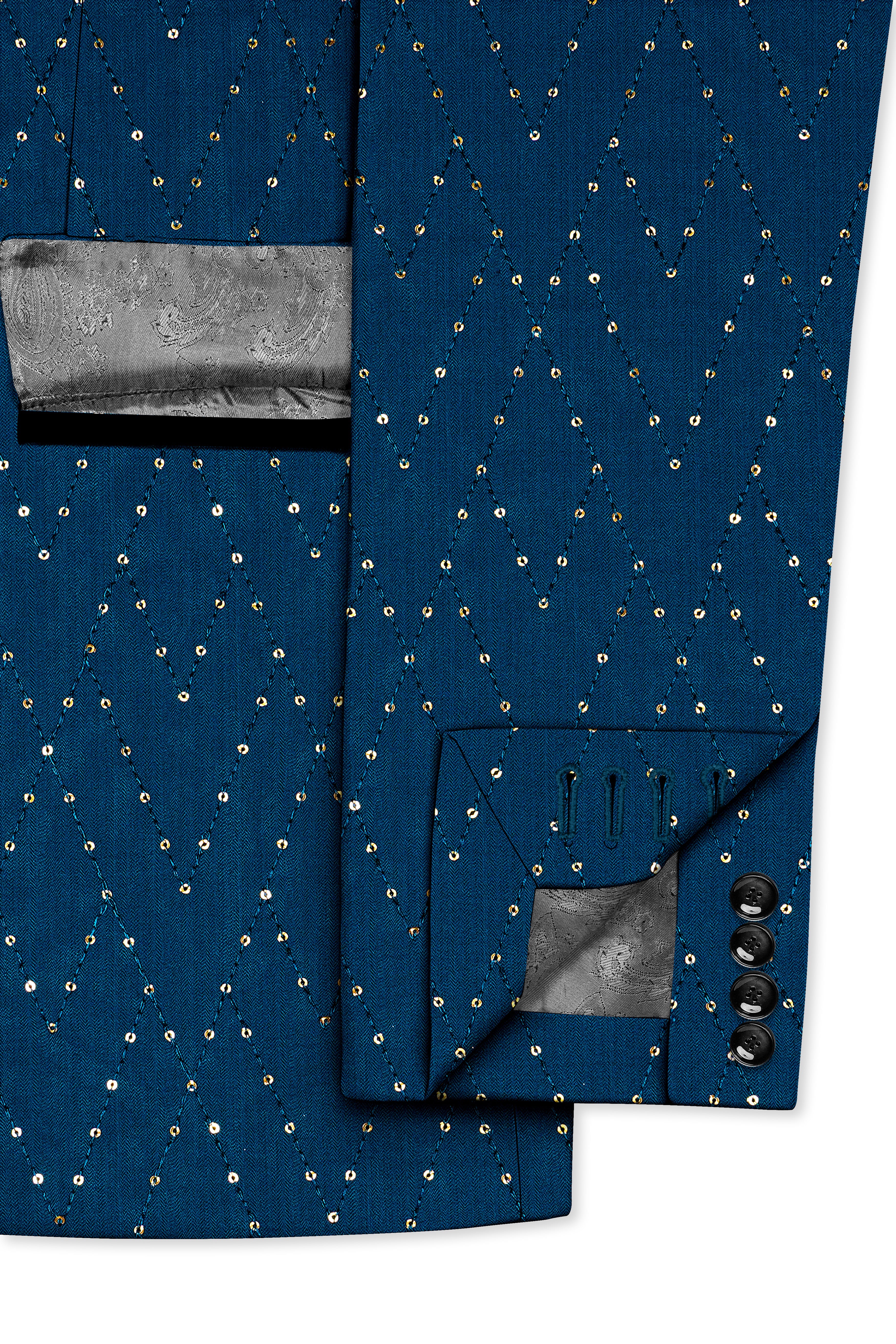 Aureven-Venice Blue Embroidered Viscose Tikki Work Designer Tuxedo Suit