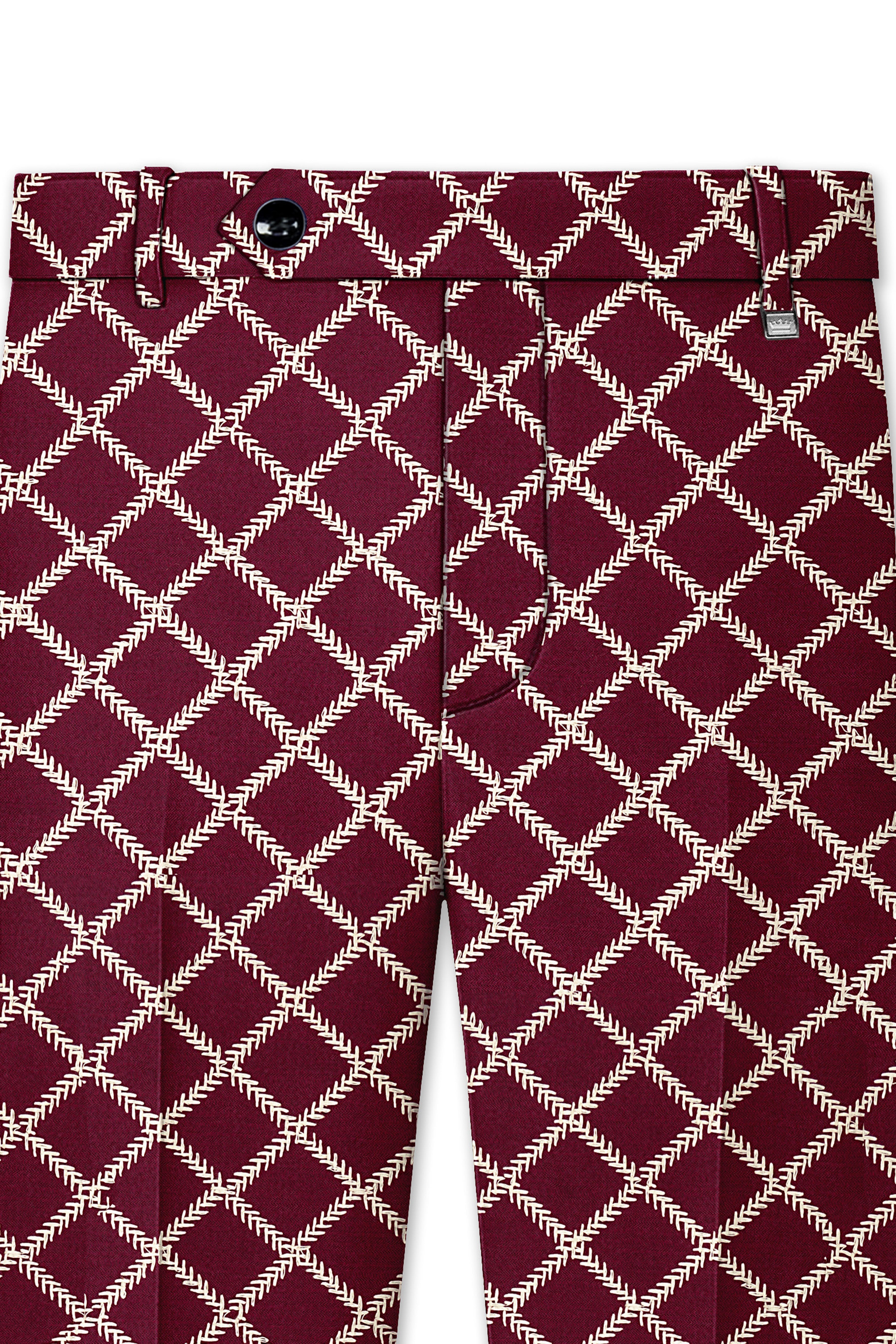 Viscara-Aubergine Maroon Geometric Pattern Thread Embroidered Viscose Designer Tuxedo Suit
