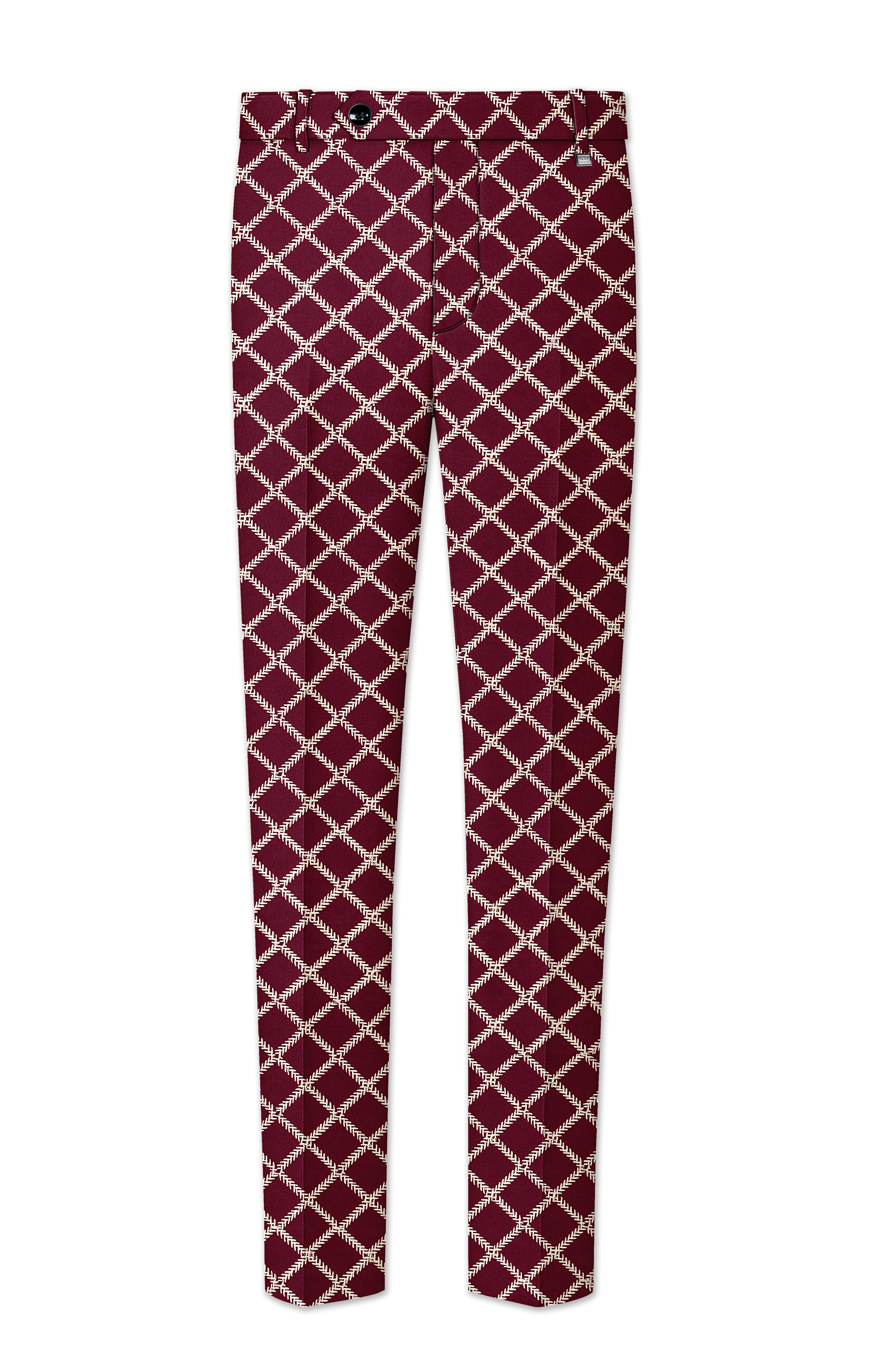 Viscara-Aubergine Maroon Geometric Pattern Thread Embroidered Viscose Designer Tuxedo Suit