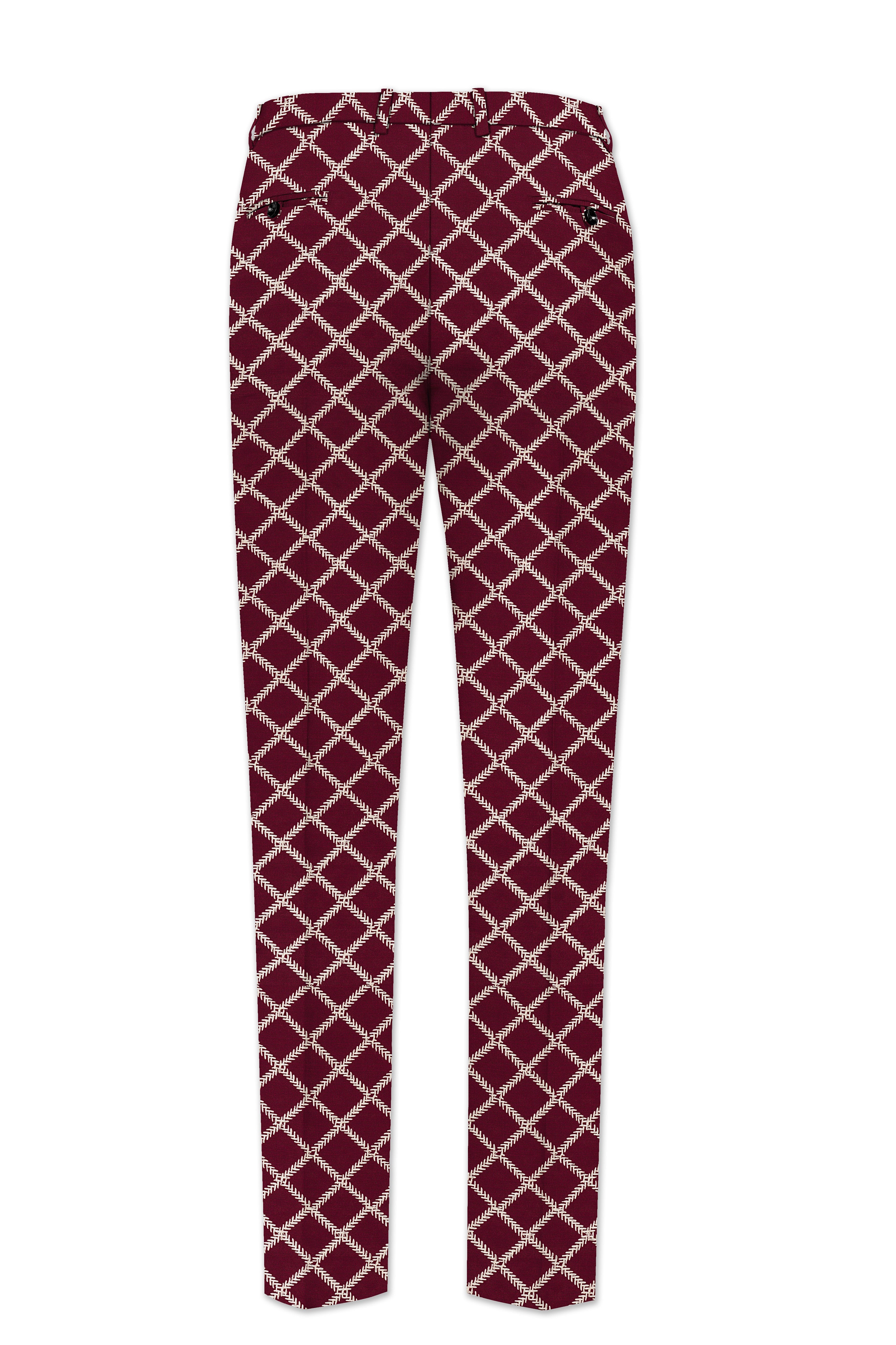 Viscara-Aubergine Maroon Geometric Pattern Thread Embroidered Viscose Designer Tuxedo Suit