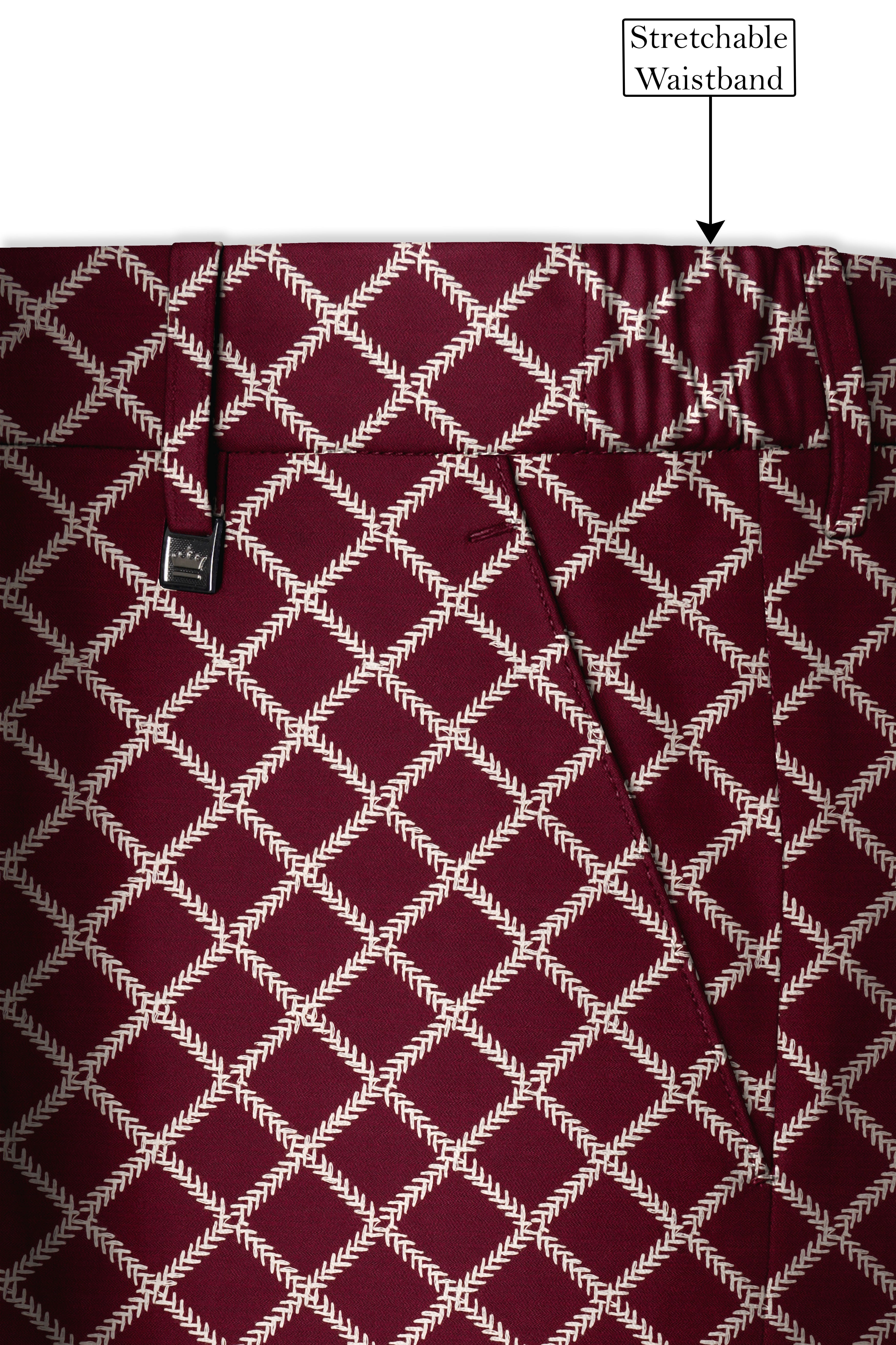 Viscara-Aubergine Maroon Geometric Pattern Thread Embroidered Viscose Designer Tuxedo Suit