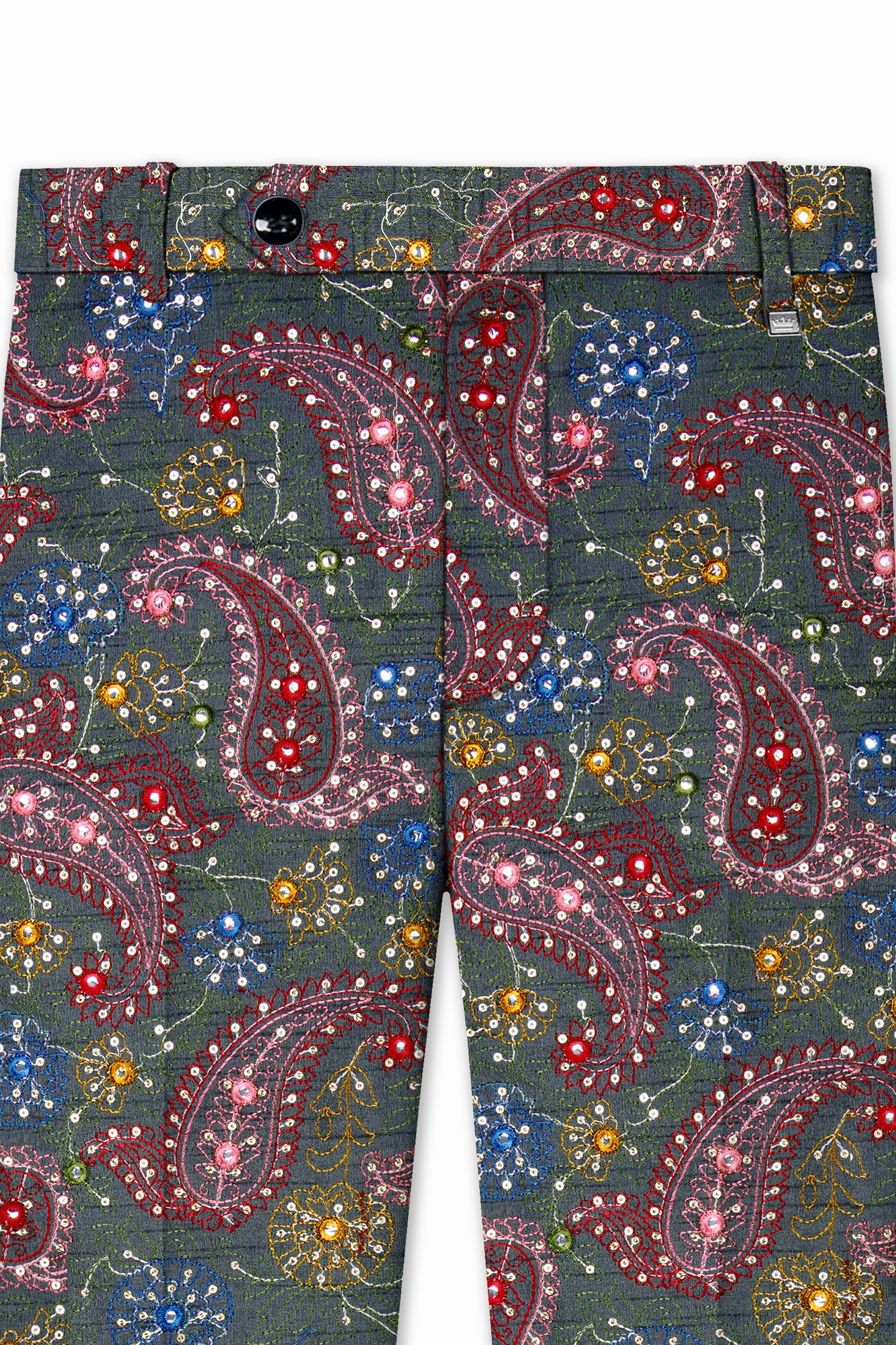 Paisora-Nickel Gray and Brink Pink Paisley Cotton Thread Embroidered Designer Tuxedo Suit