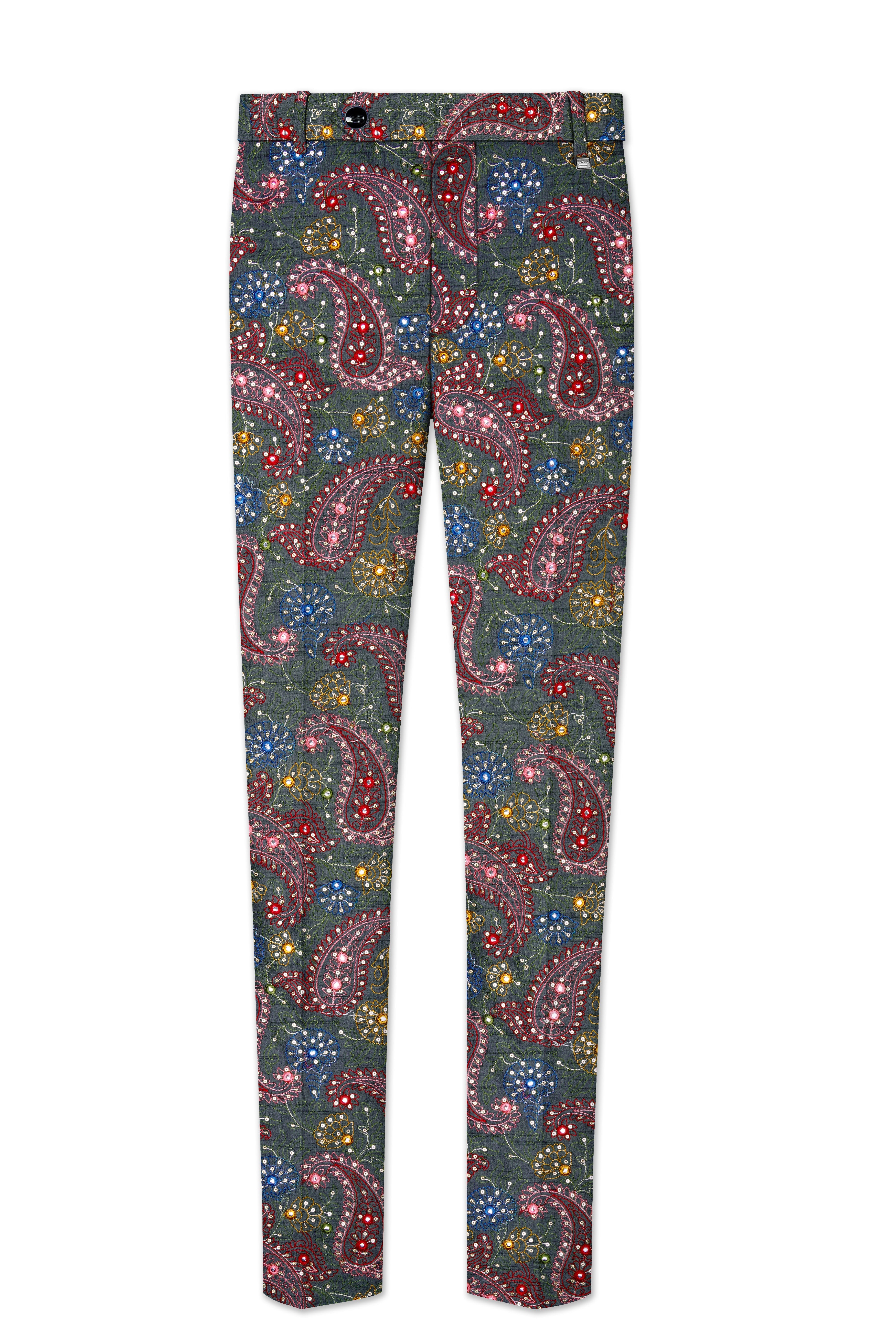 Paisora-Nickel Gray and Brink Pink Paisley Cotton Thread Embroidered Designer Tuxedo Suit