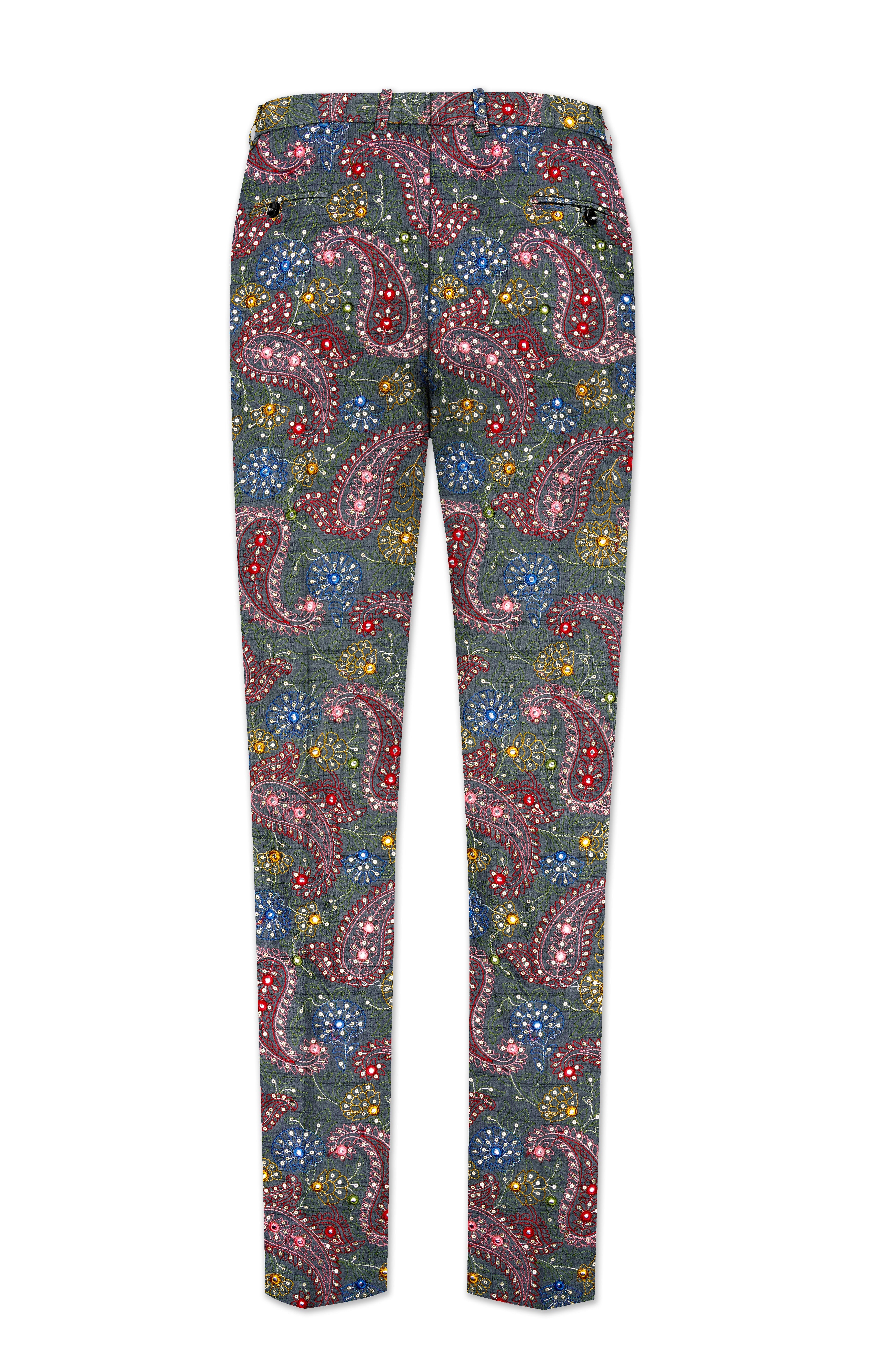 Paisora-Nickel Gray and Brink Pink Paisley Cotton Thread Embroidered Designer Tuxedo Suit