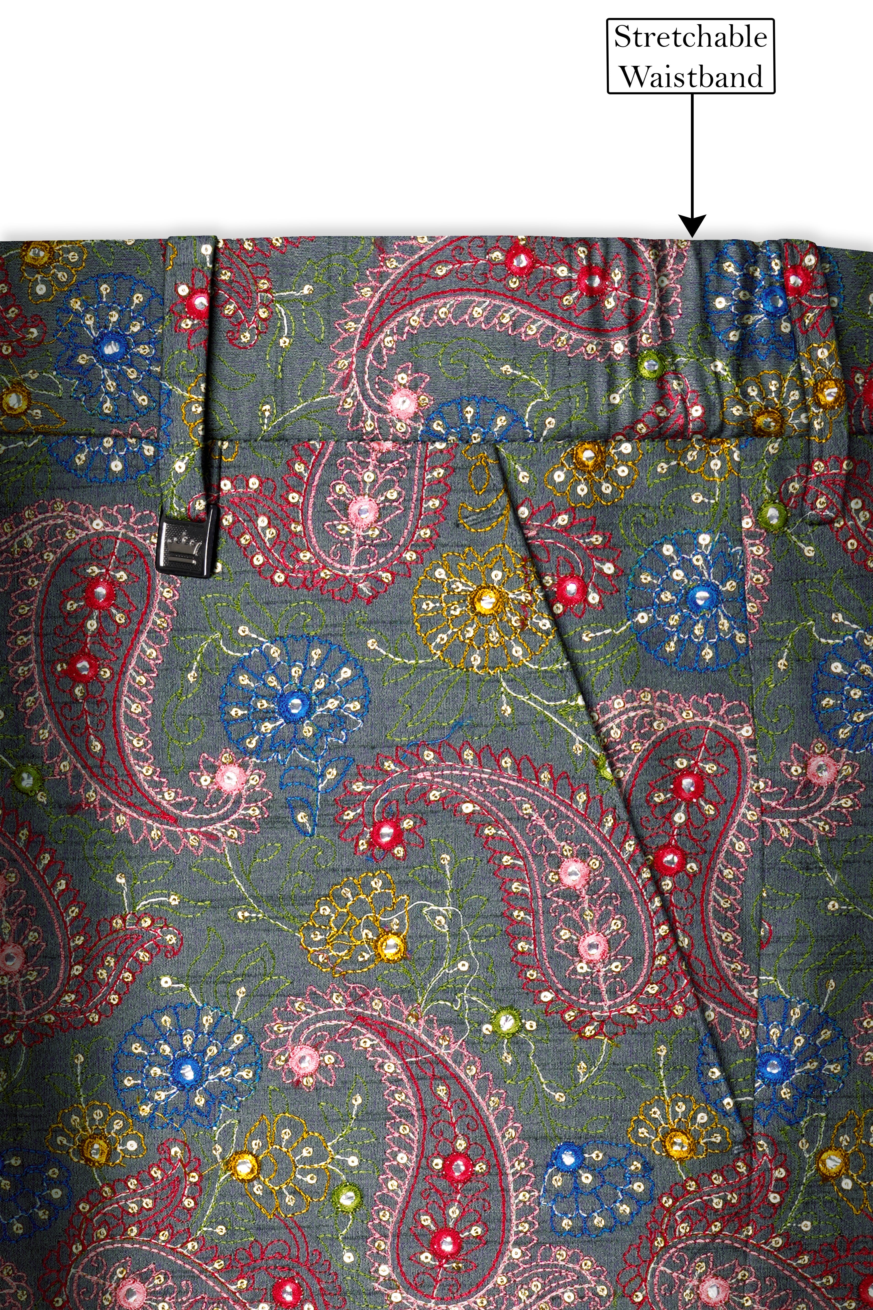 Paisora-Nickel Gray and Brink Pink Paisley Cotton Thread Embroidered Designer Tuxedo Suit