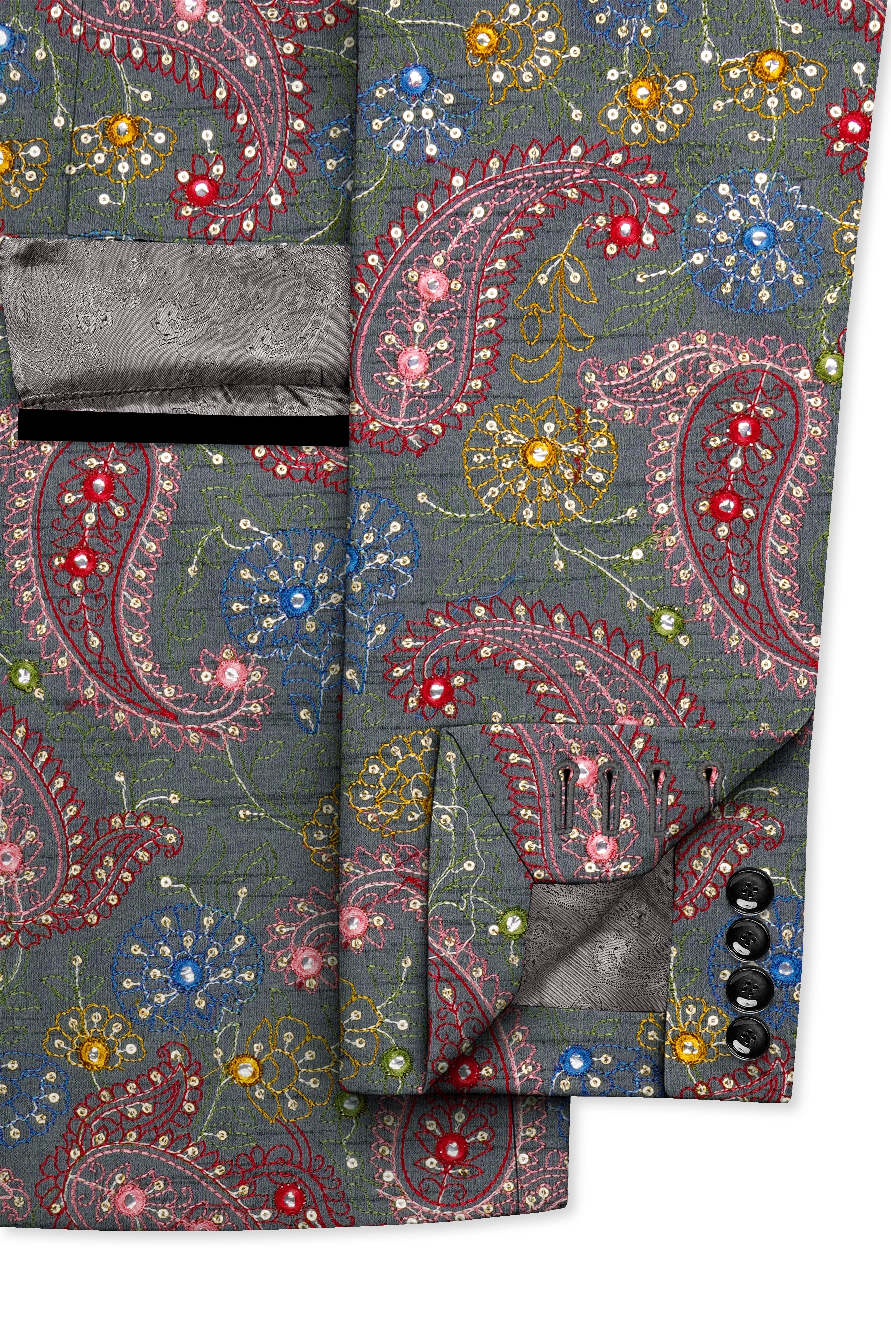 Paisora-Nickel Gray and Brink Pink Paisley Cotton Thread Embroidered Designer Tuxedo Suit