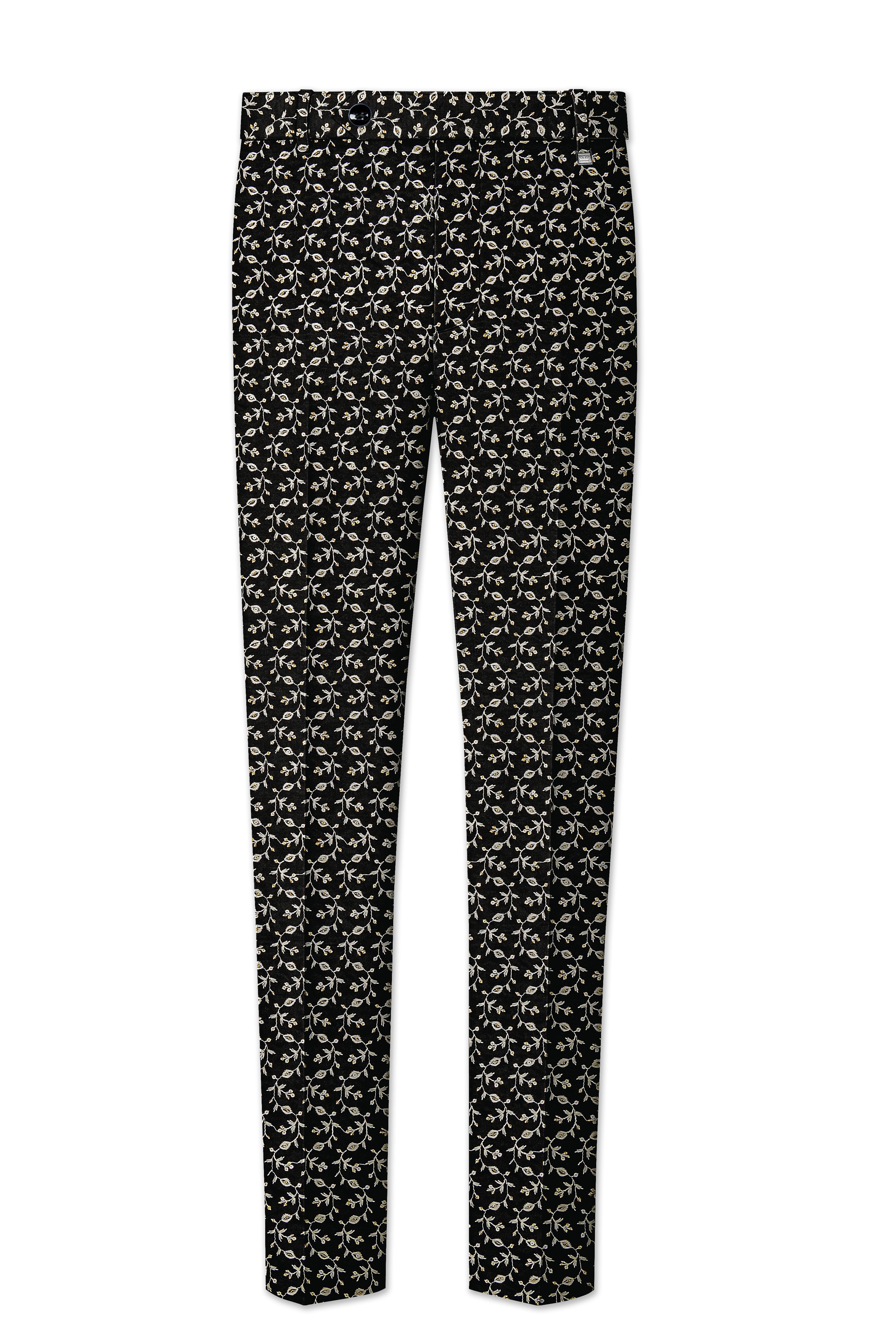 Nerquise-Jade Black Ditsy Pattern Thread and Sequin Embroidered Viscose Designer Tuxedo Suit