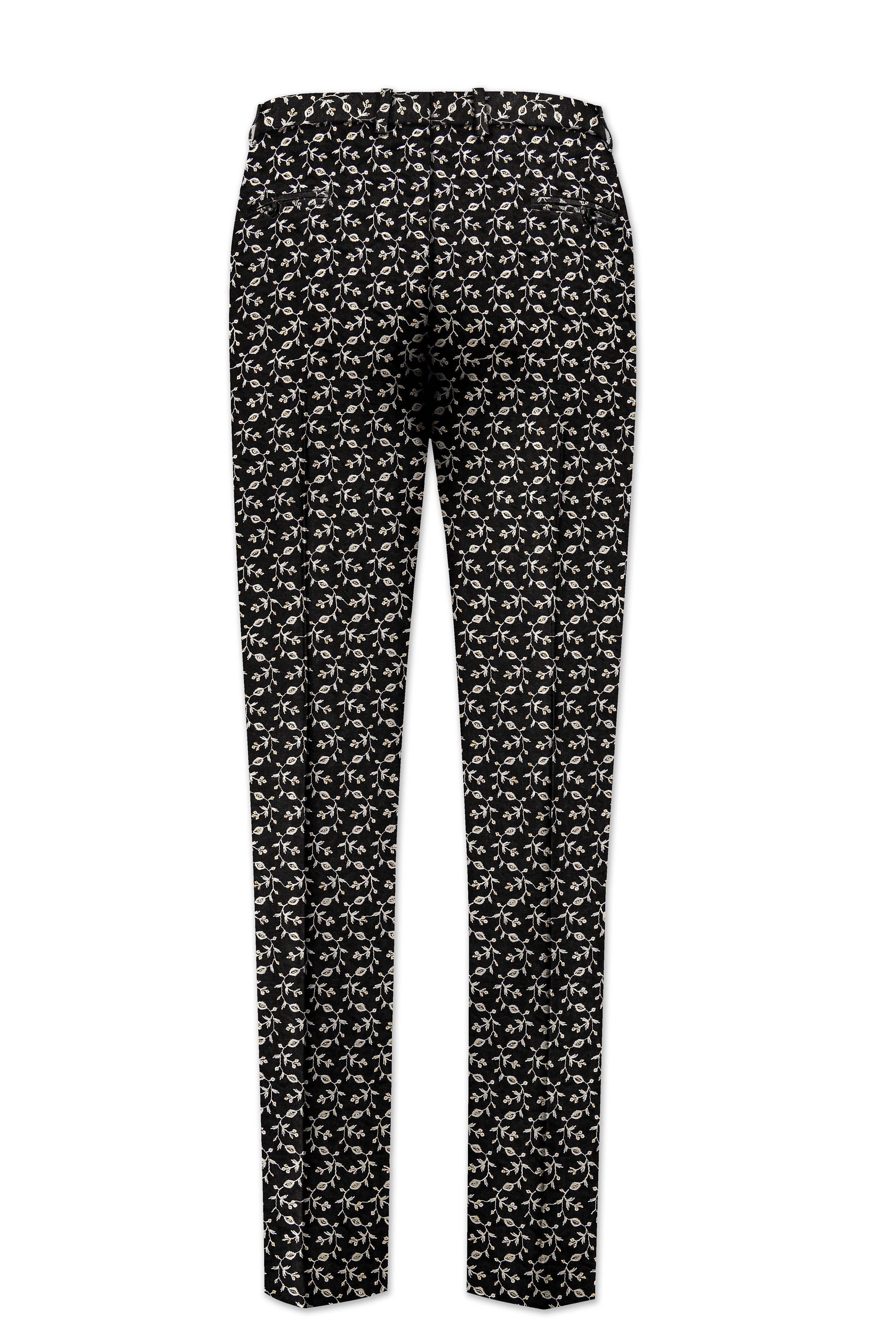 Nerquise-Jade Black Ditsy Pattern Thread and Sequin Embroidered Viscose Designer Tuxedo Suit