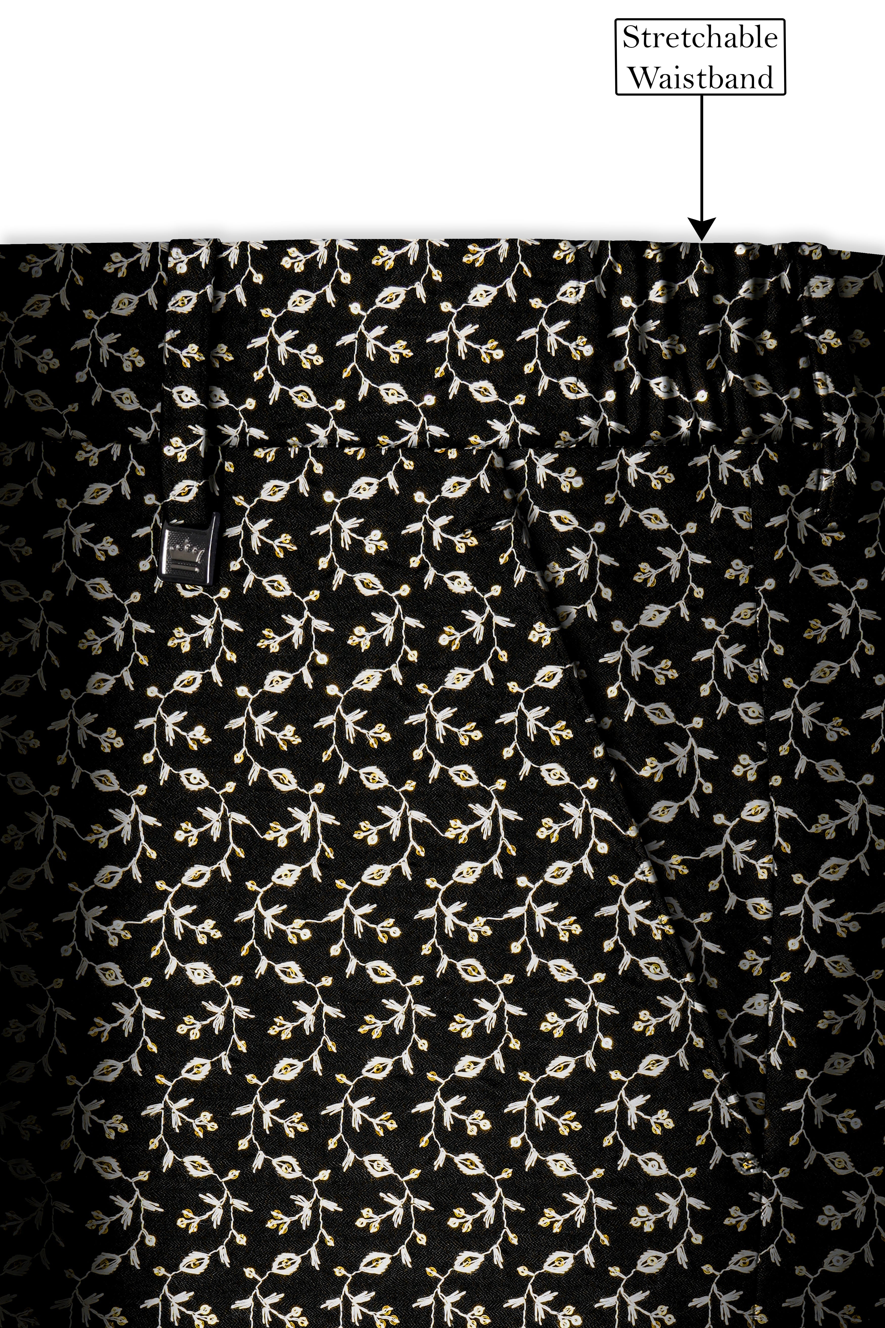Nerquise-Jade Black Ditsy Pattern Thread and Sequin Embroidered Viscose Designer Tuxedo Suit