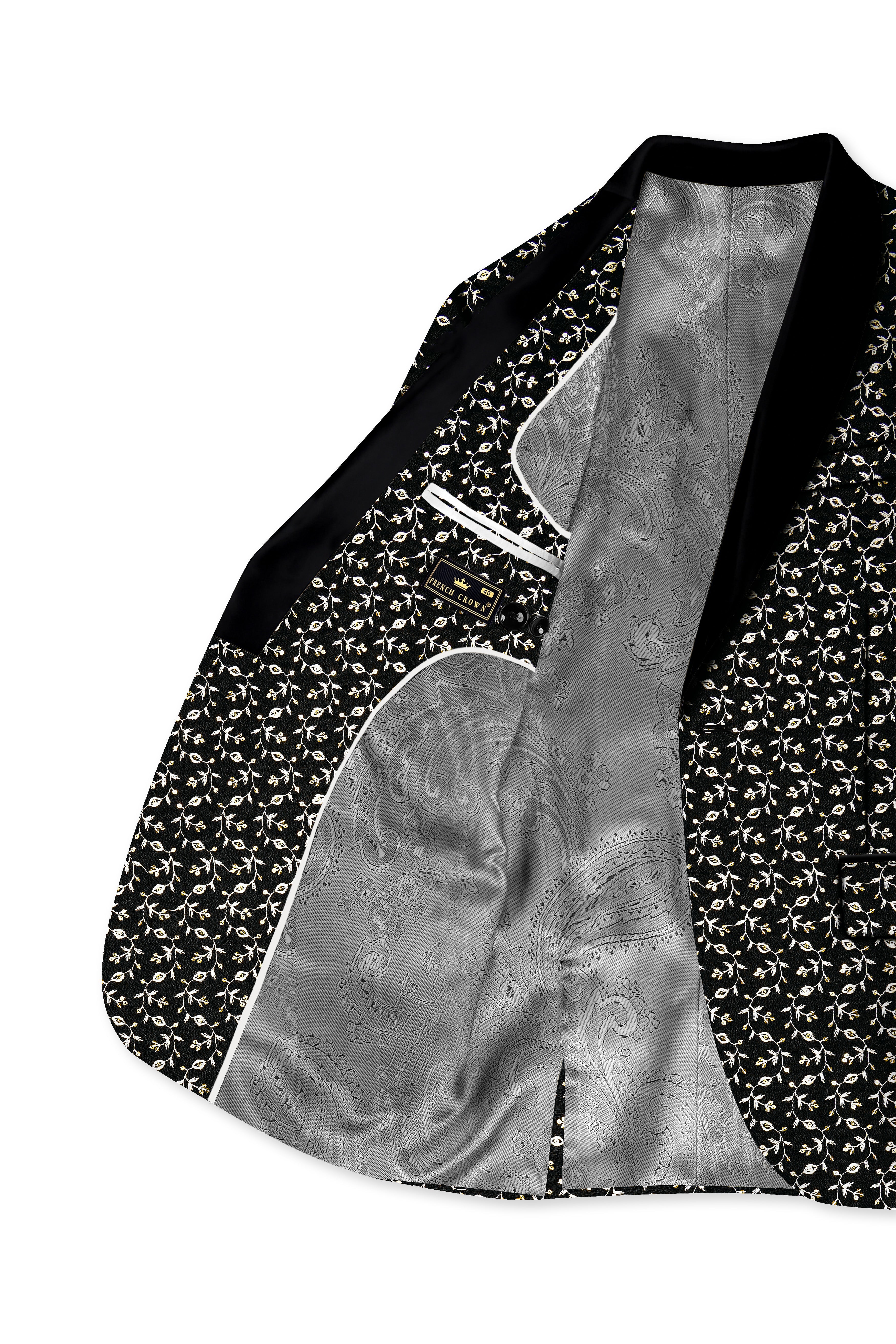 Nerquise-Jade Black Ditsy Pattern Thread and Sequin Embroidered Viscose Designer Tuxedo Suit