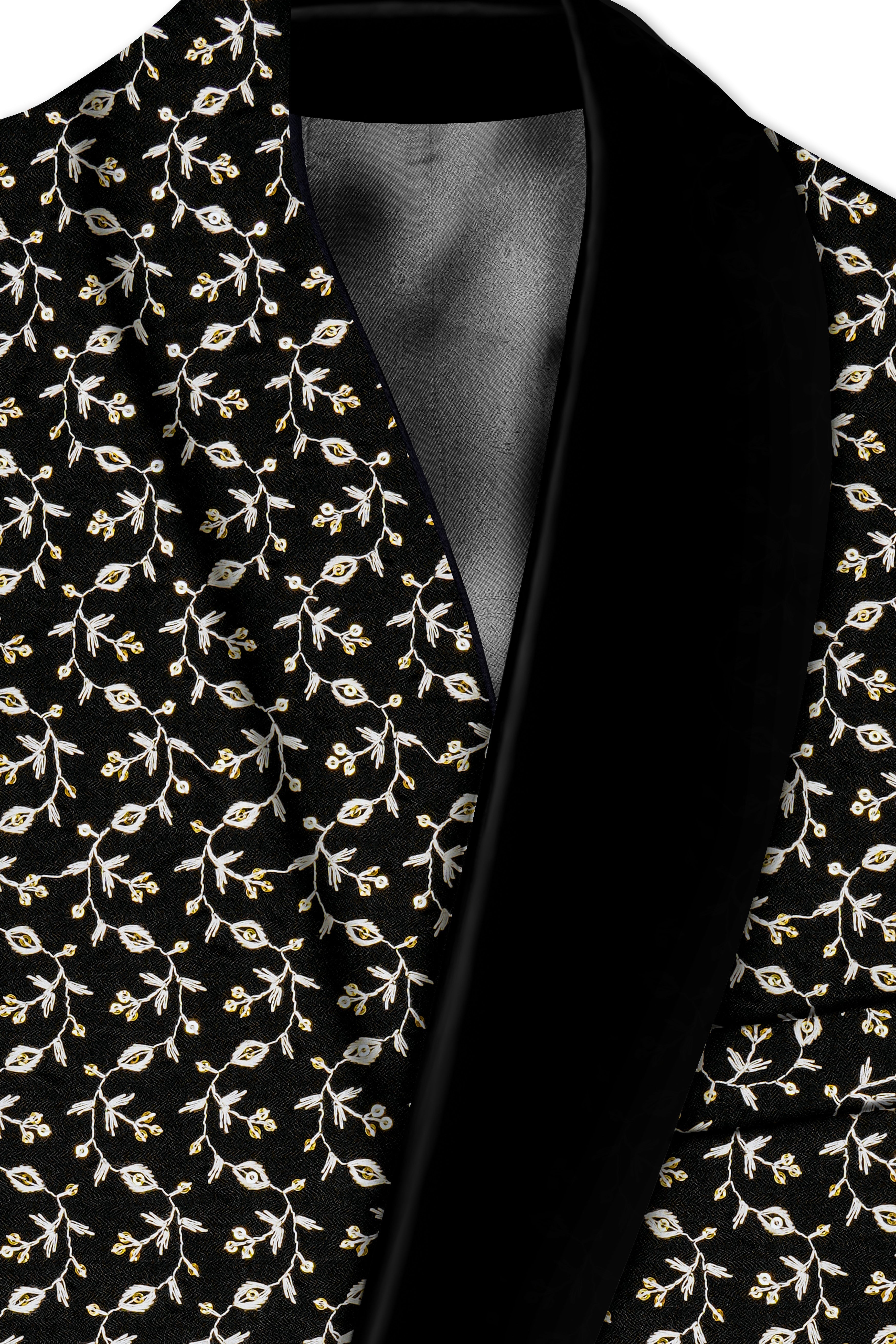 Nerquise-Jade Black Ditsy Pattern Thread and Sequin Embroidered Viscose Designer Tuxedo Suit