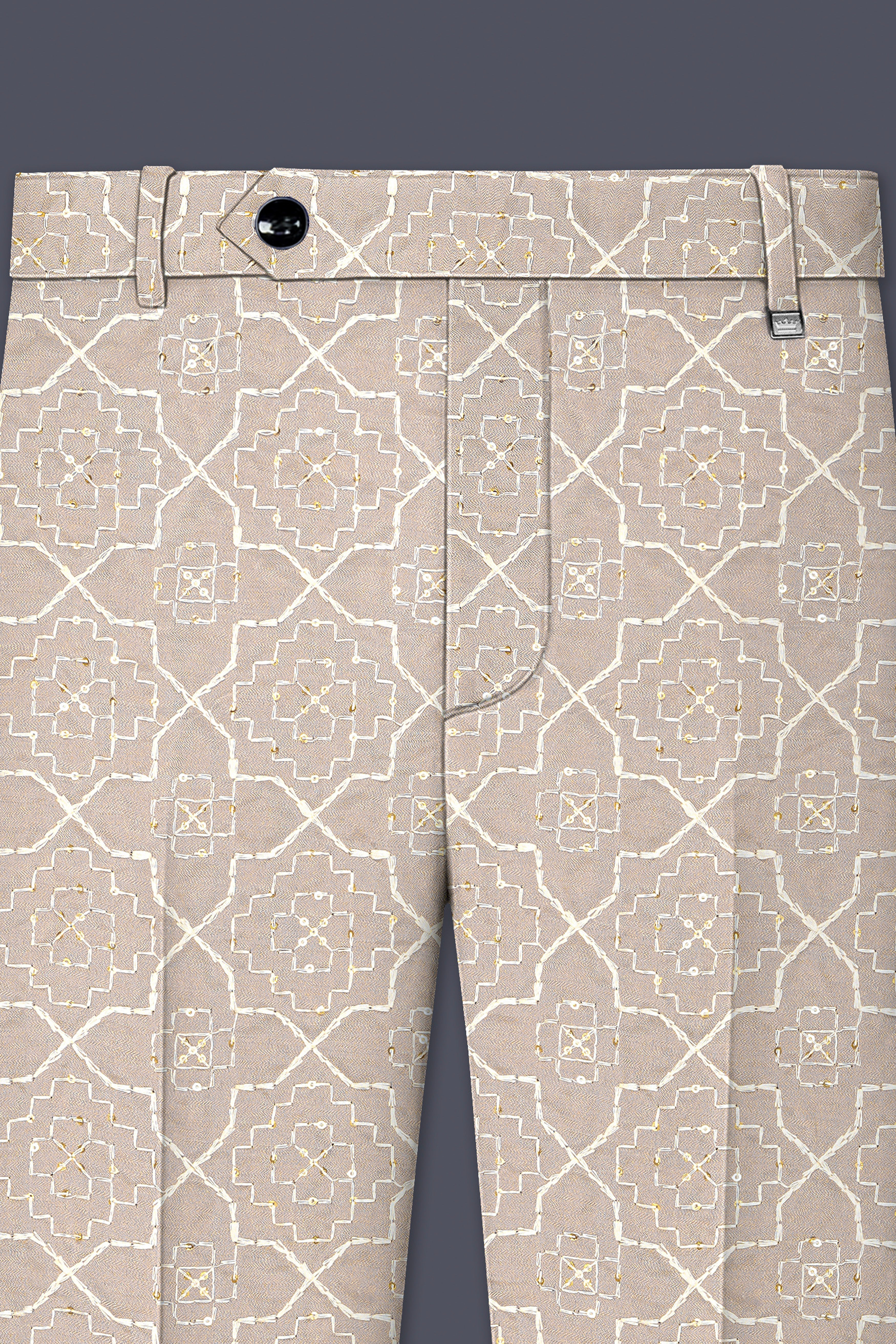 Aurellis-Chalice Brown Trellis Pattern Thread and Sequin Embroidered Viscose Designer Tuxedo Suit