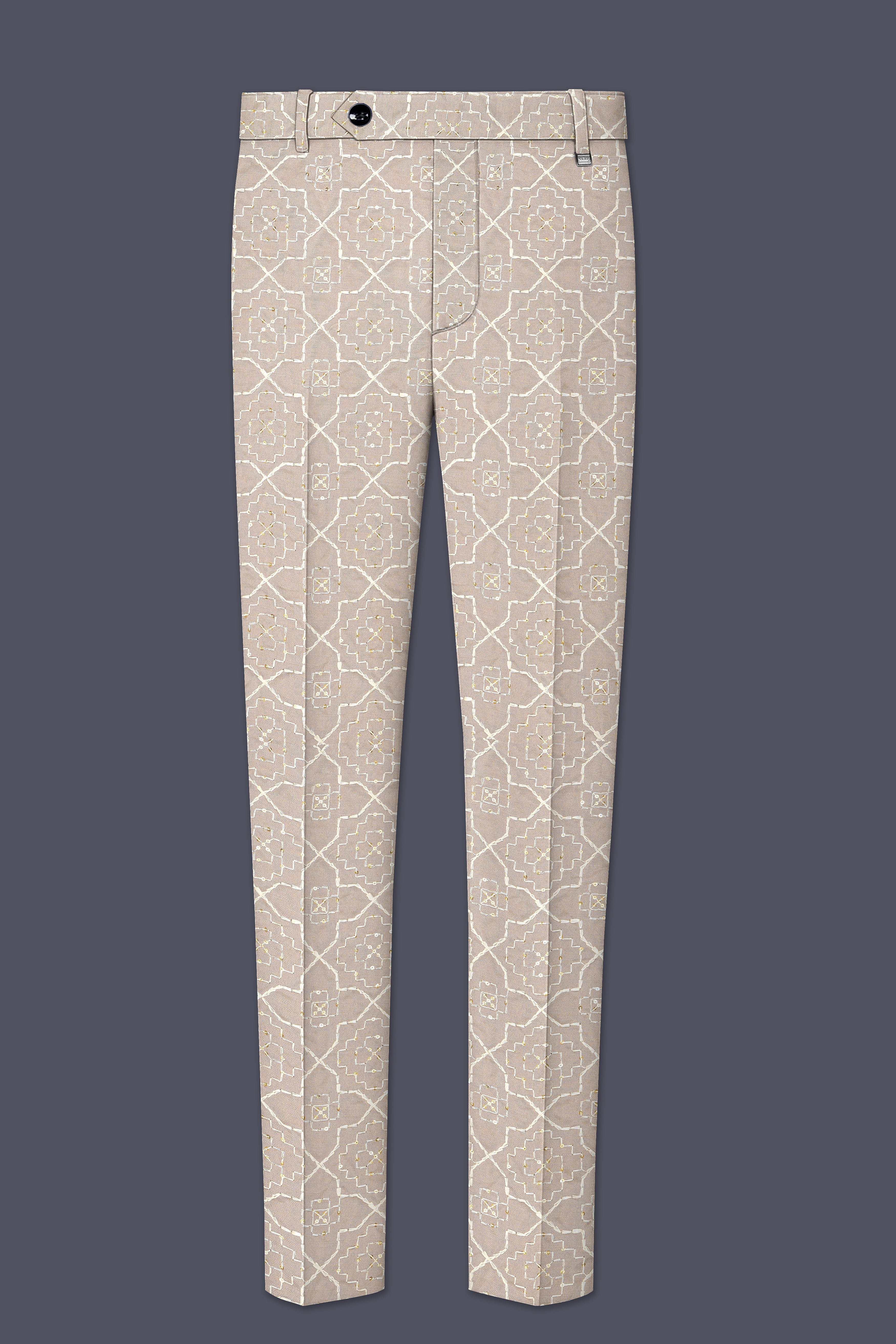 Aurellis-Chalice Brown Trellis Pattern Thread and Sequin Embroidered Viscose Designer Tuxedo Suit