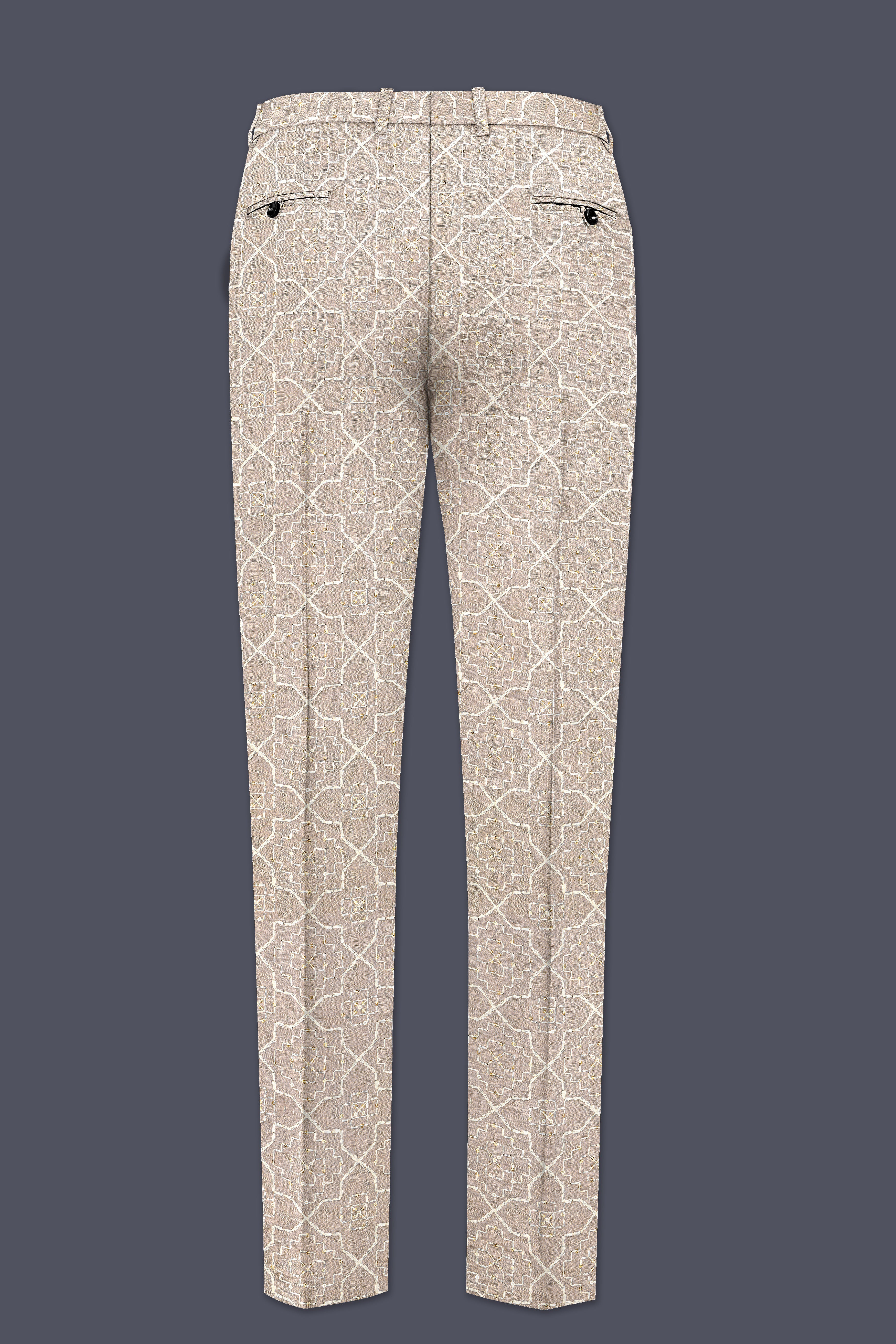 Aurellis-Chalice Brown Trellis Pattern Thread and Sequin Embroidered Viscose Designer Tuxedo Suit