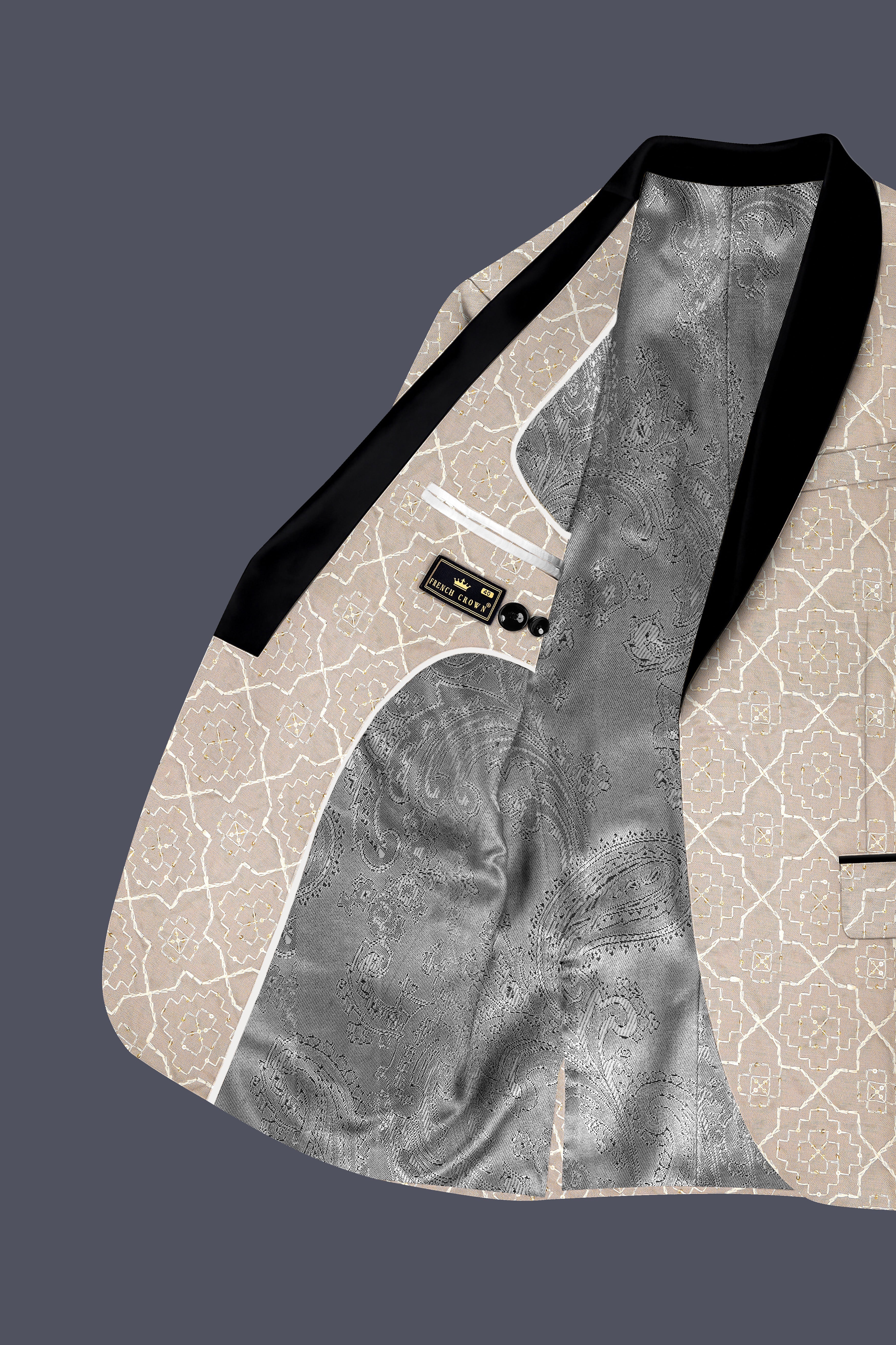 Aurellis-Chalice Brown Trellis Pattern Thread and Sequin Embroidered Viscose Designer Tuxedo Suit