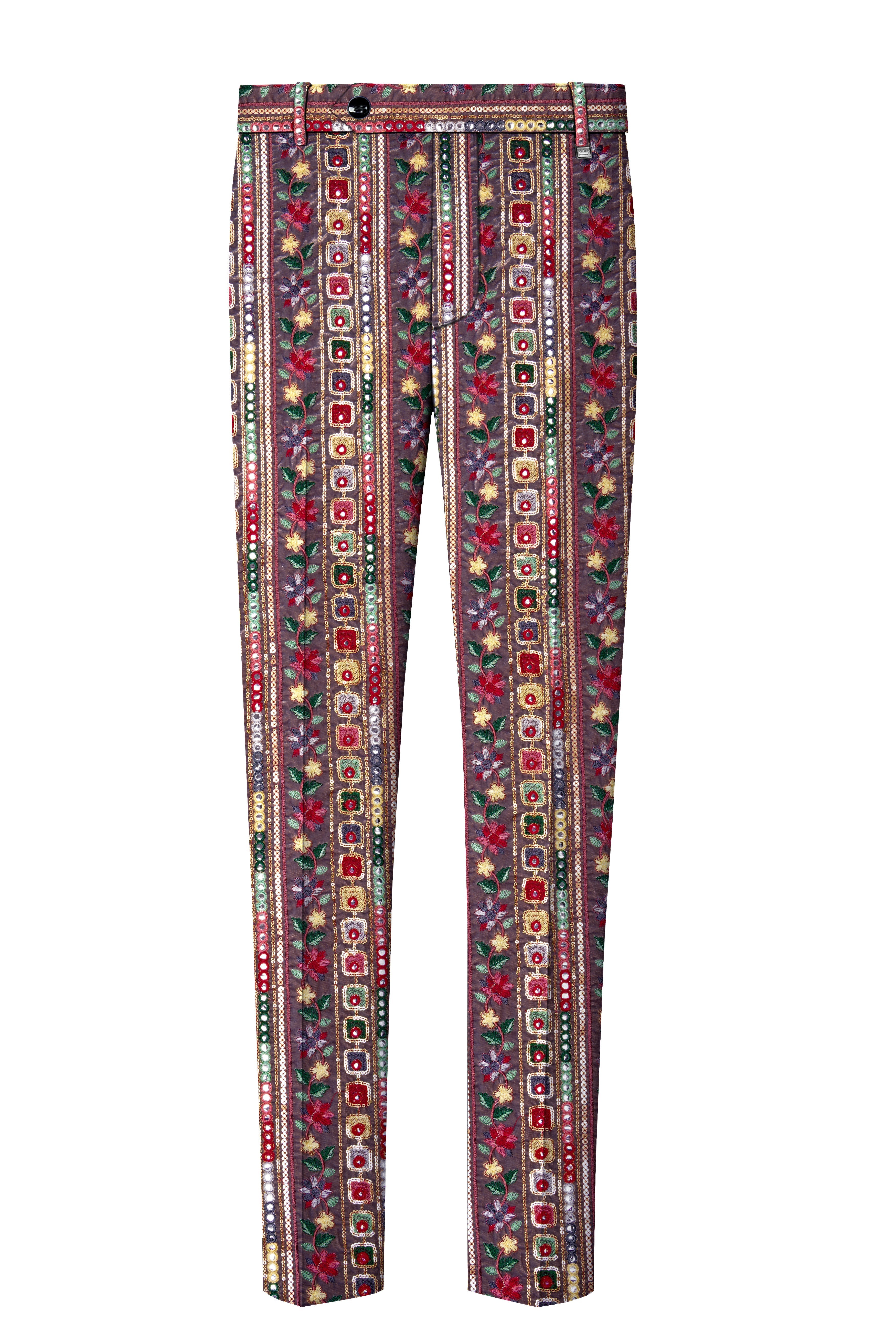 Refletta-Fedora Gray and Carmine Pink Thread and Sequin Embroidered with Mirror Work Designer Tuxedo Suit