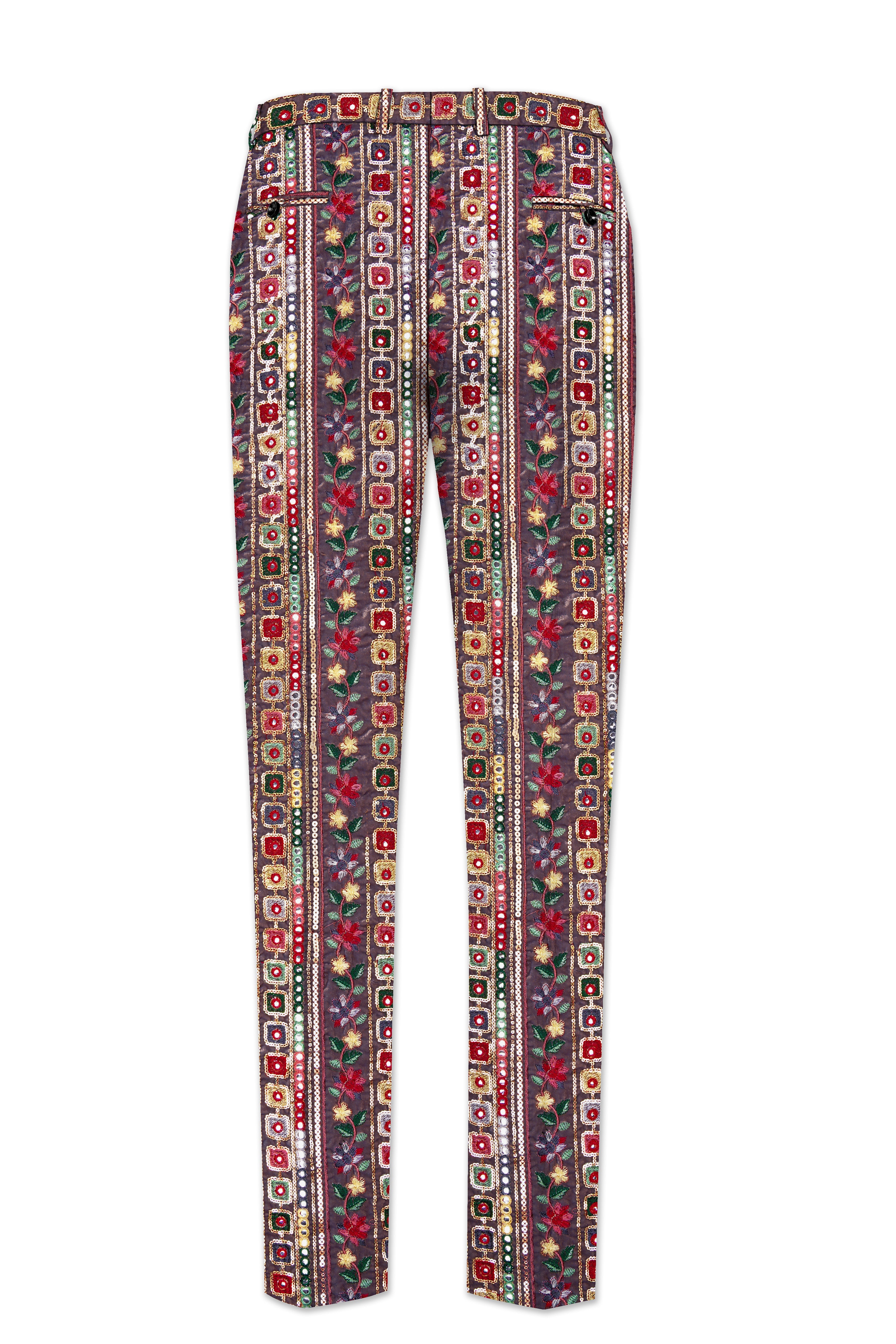 Refletta-Fedora Gray and Carmine Pink Thread and Sequin Embroidered with Mirror Work Designer Tuxedo Suit