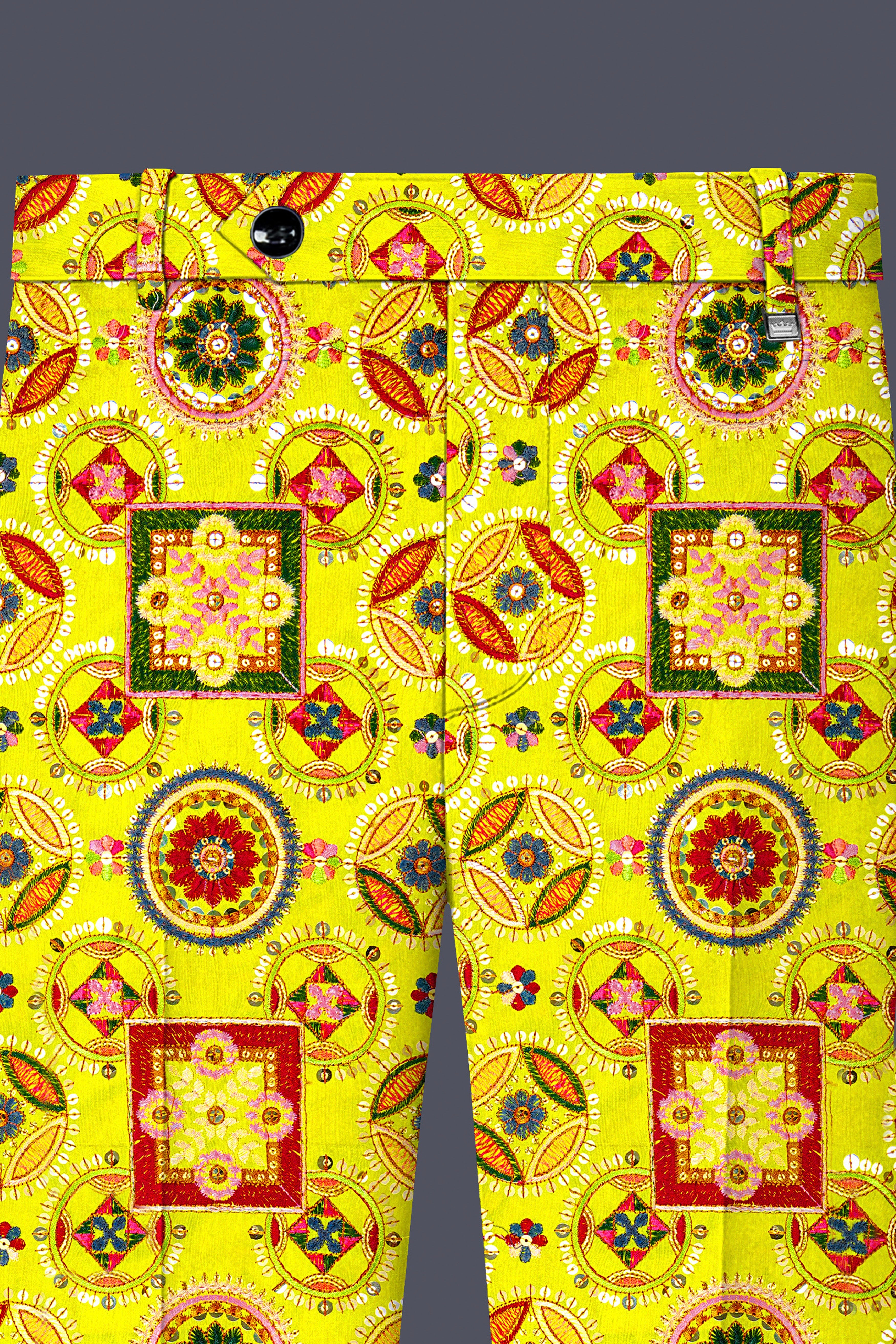 Coutflora-Custard Yellow Multicolour Cotton Thread Embroidered Designer Tuxedo Suit