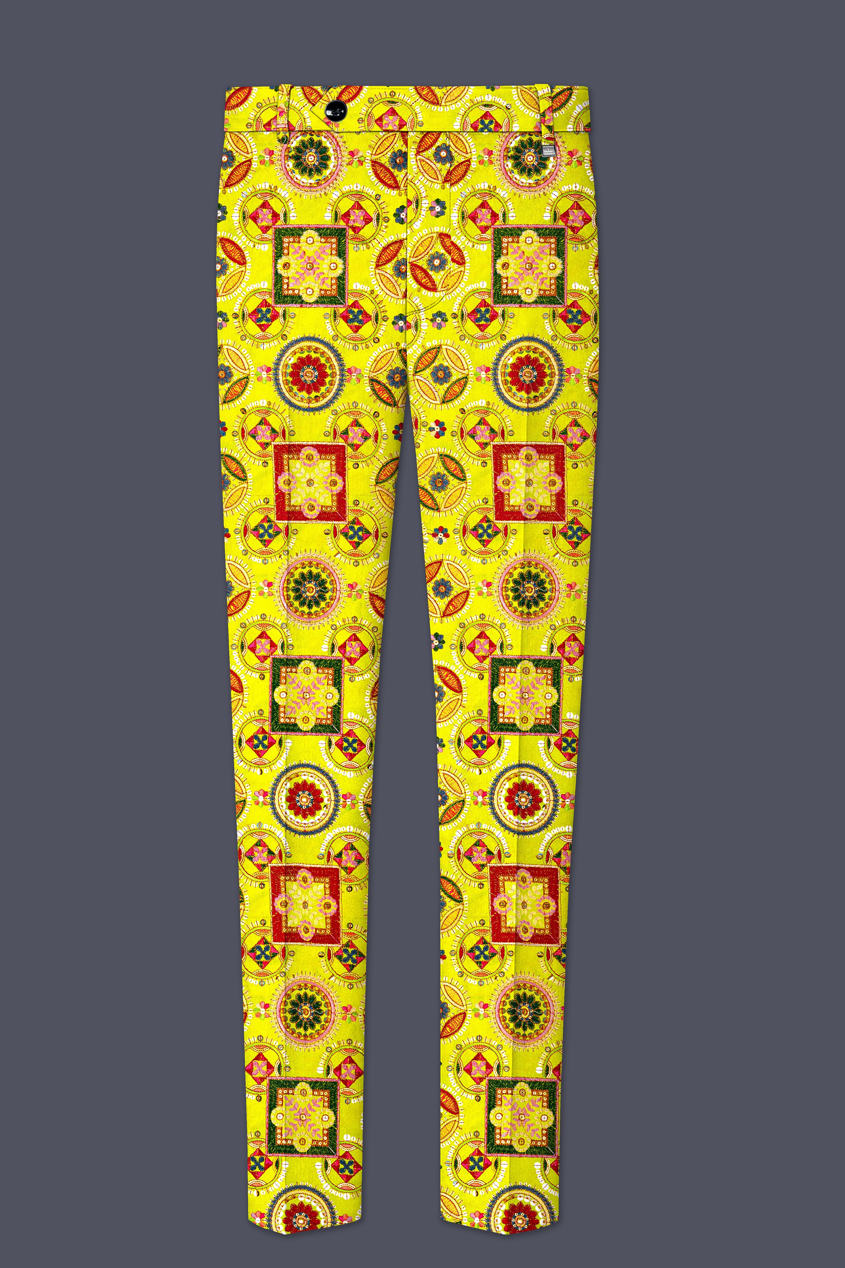 Coutflora-Custard Yellow Multicolour Cotton Thread Embroidered Designer Tuxedo Suit