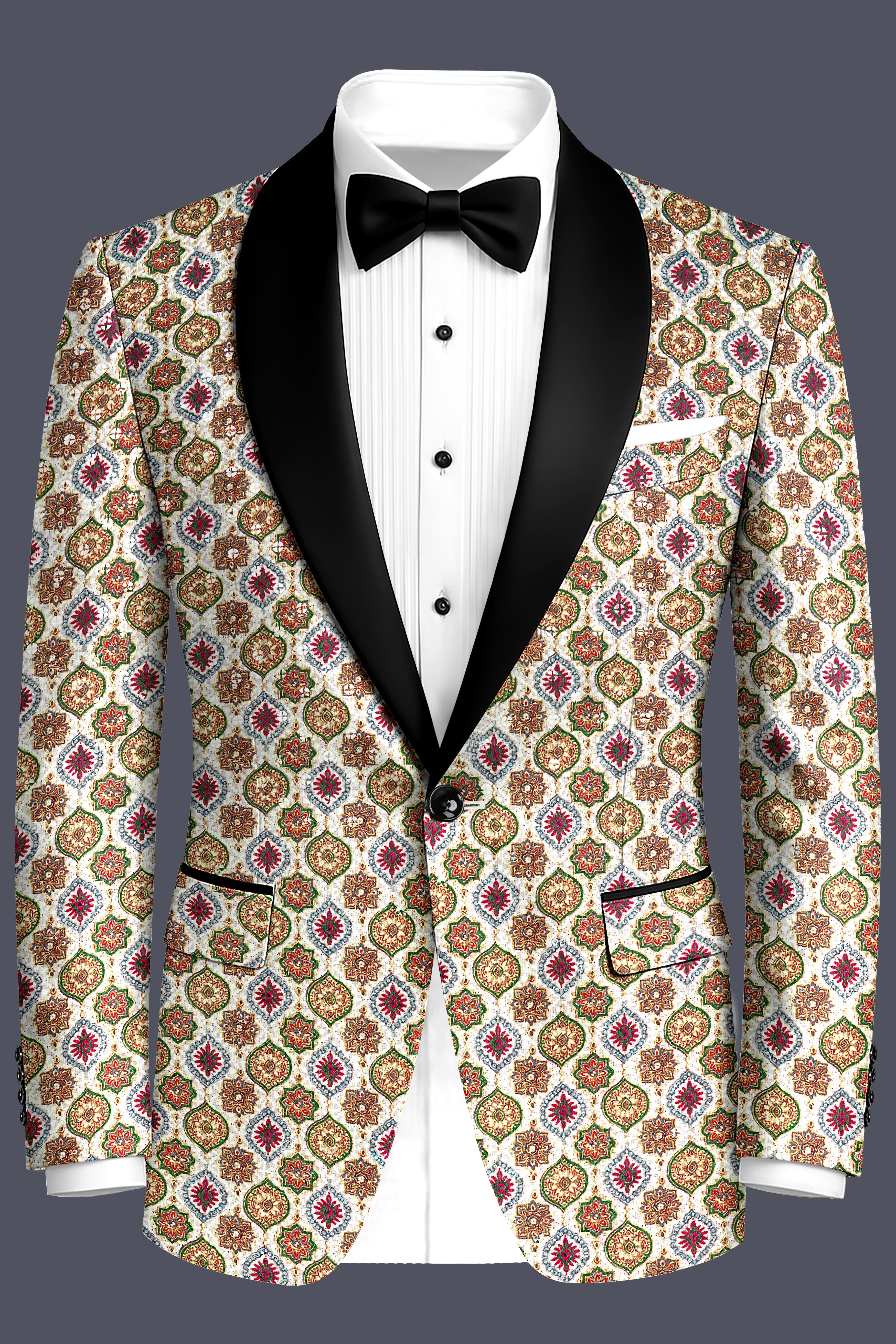 Alvesso-Bright White And Spruce Green Embroidered Designer Tuxedo Suit