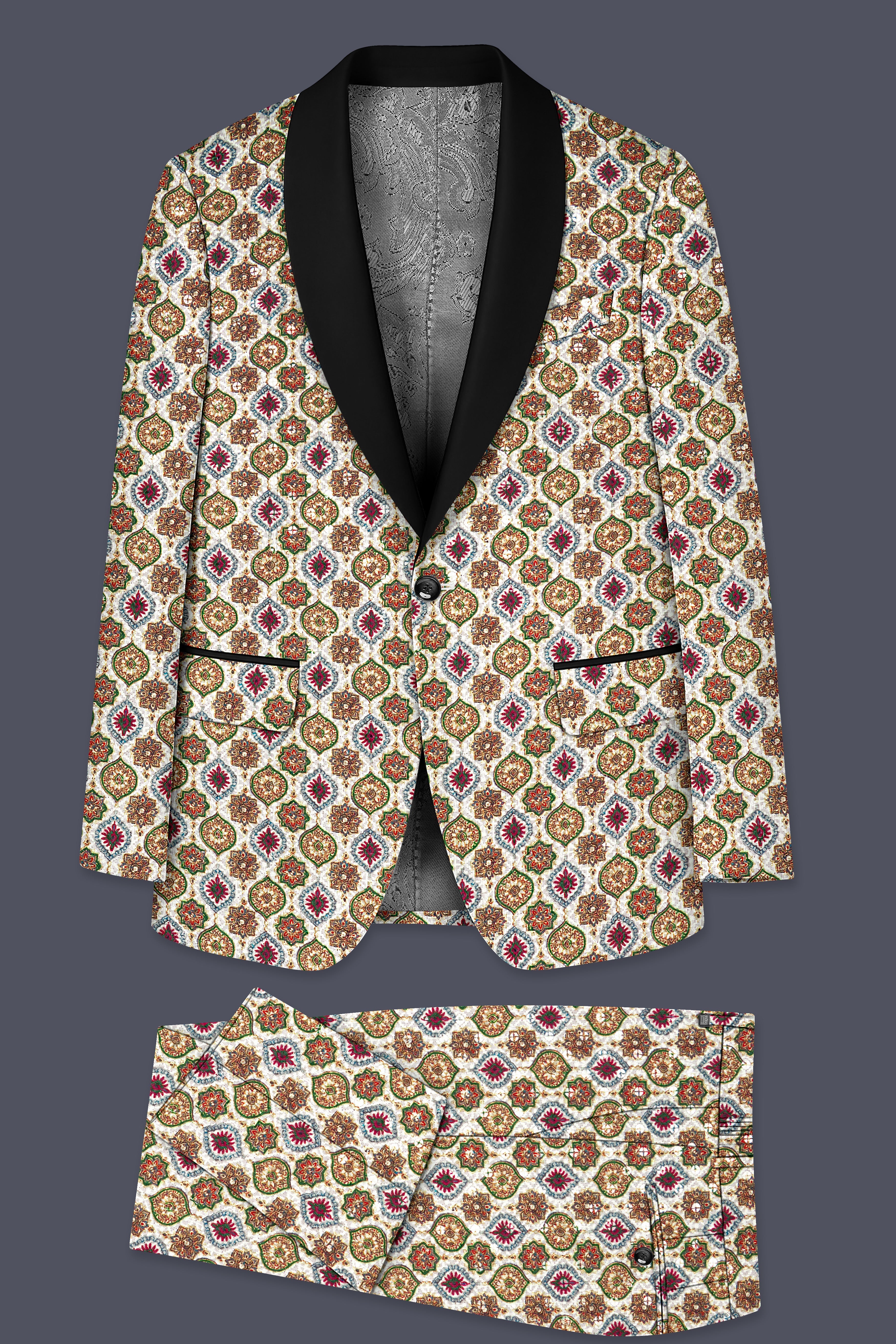 Alvesso-Bright White And Spruce Green Embroidered Designer Tuxedo Suit
