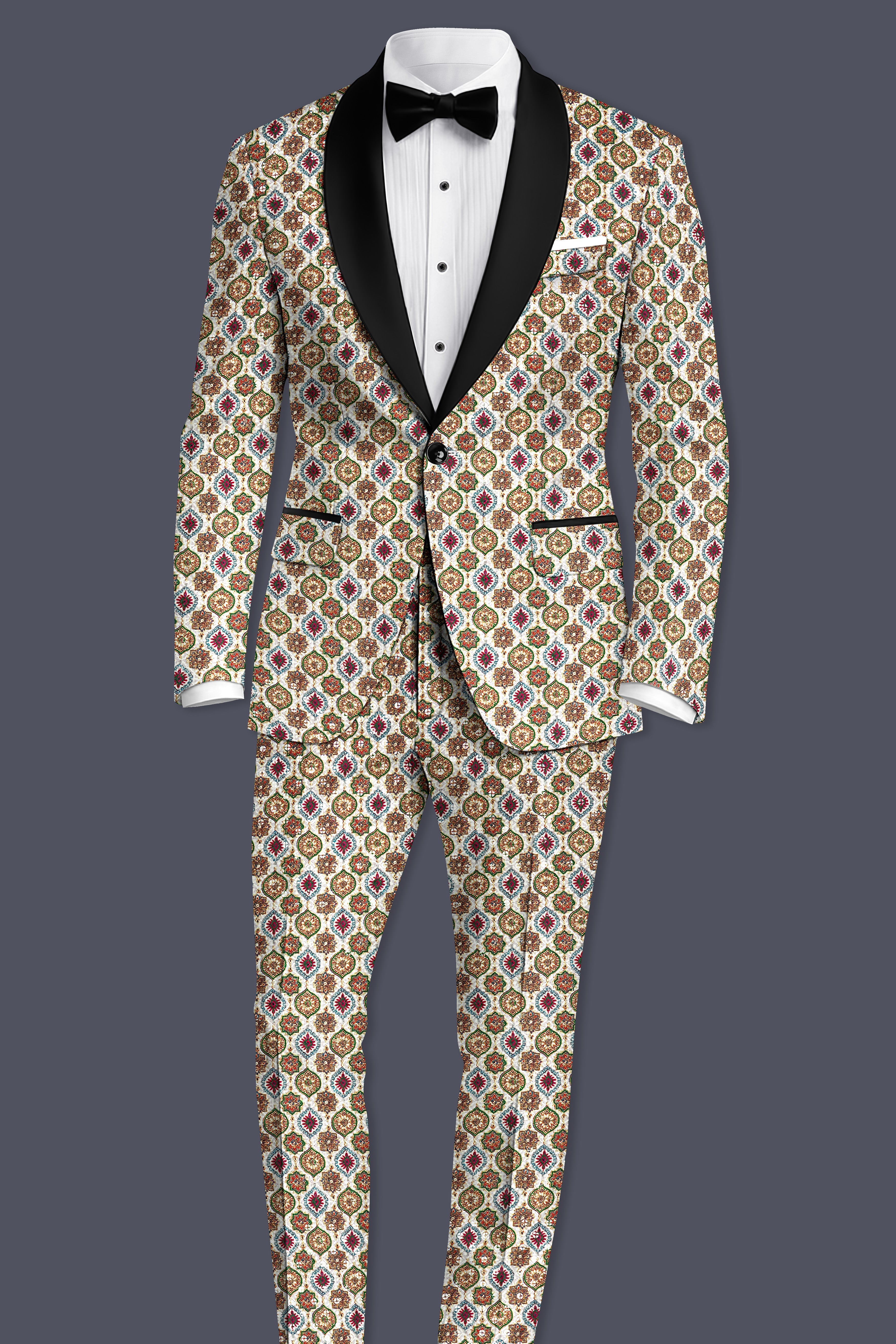 Alvesso-Bright White And Spruce Green Embroidered Designer Tuxedo Suit