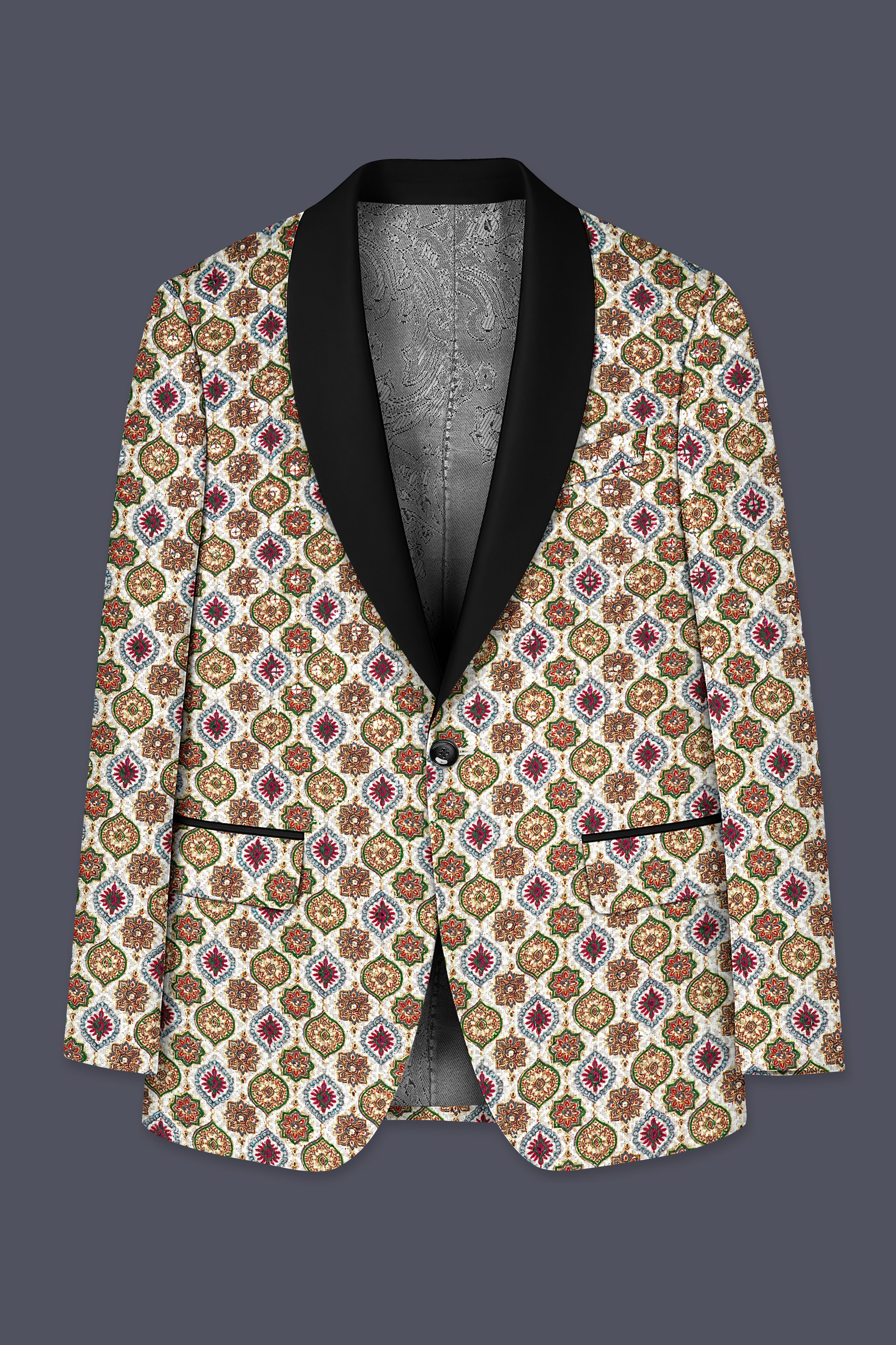 Alvesso-Bright White And Spruce Green Embroidered Designer Tuxedo Suit