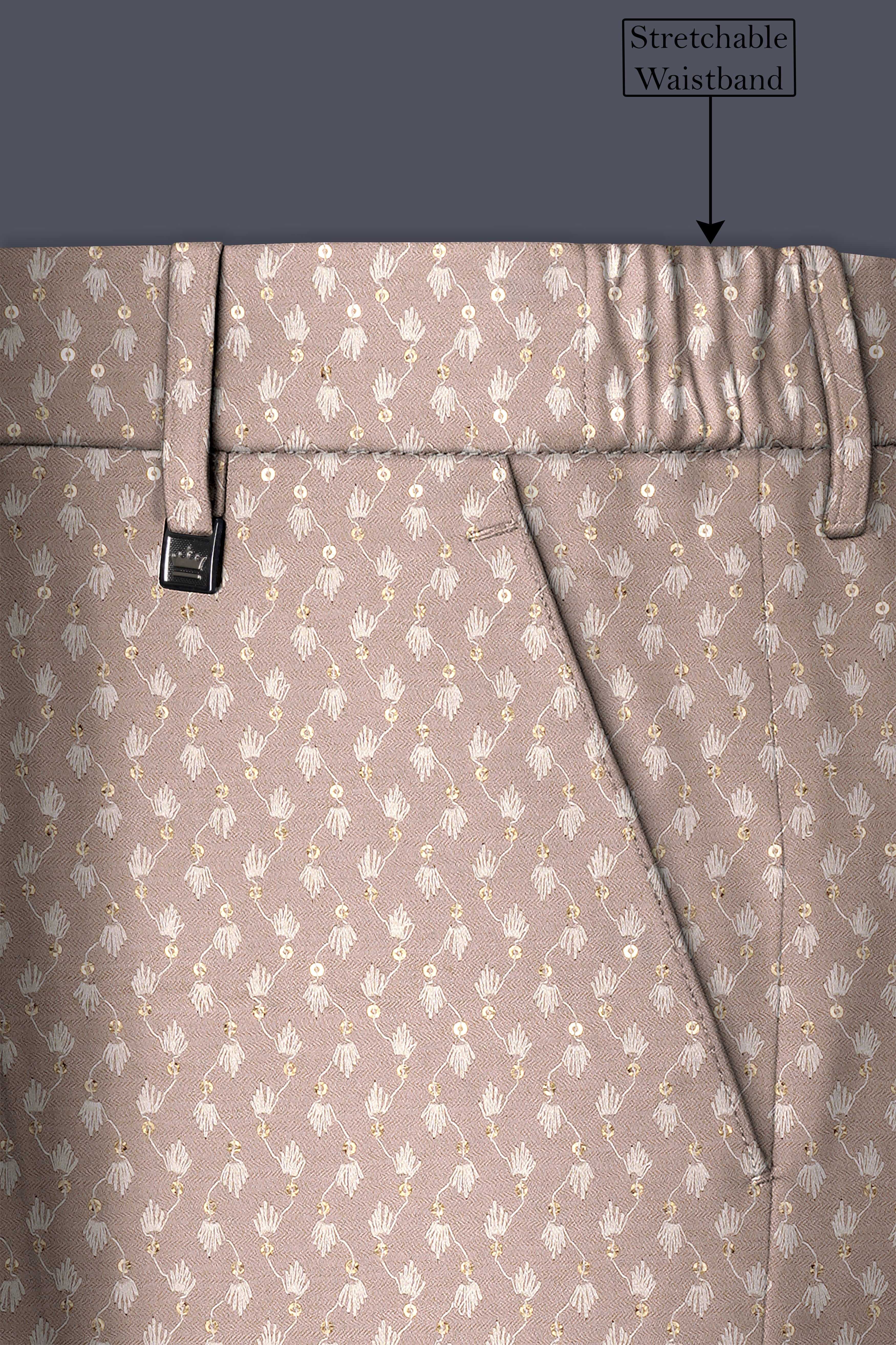 Brunora-Clam Shell Brown Embroidered Viscose Designer Tuxedo Suit