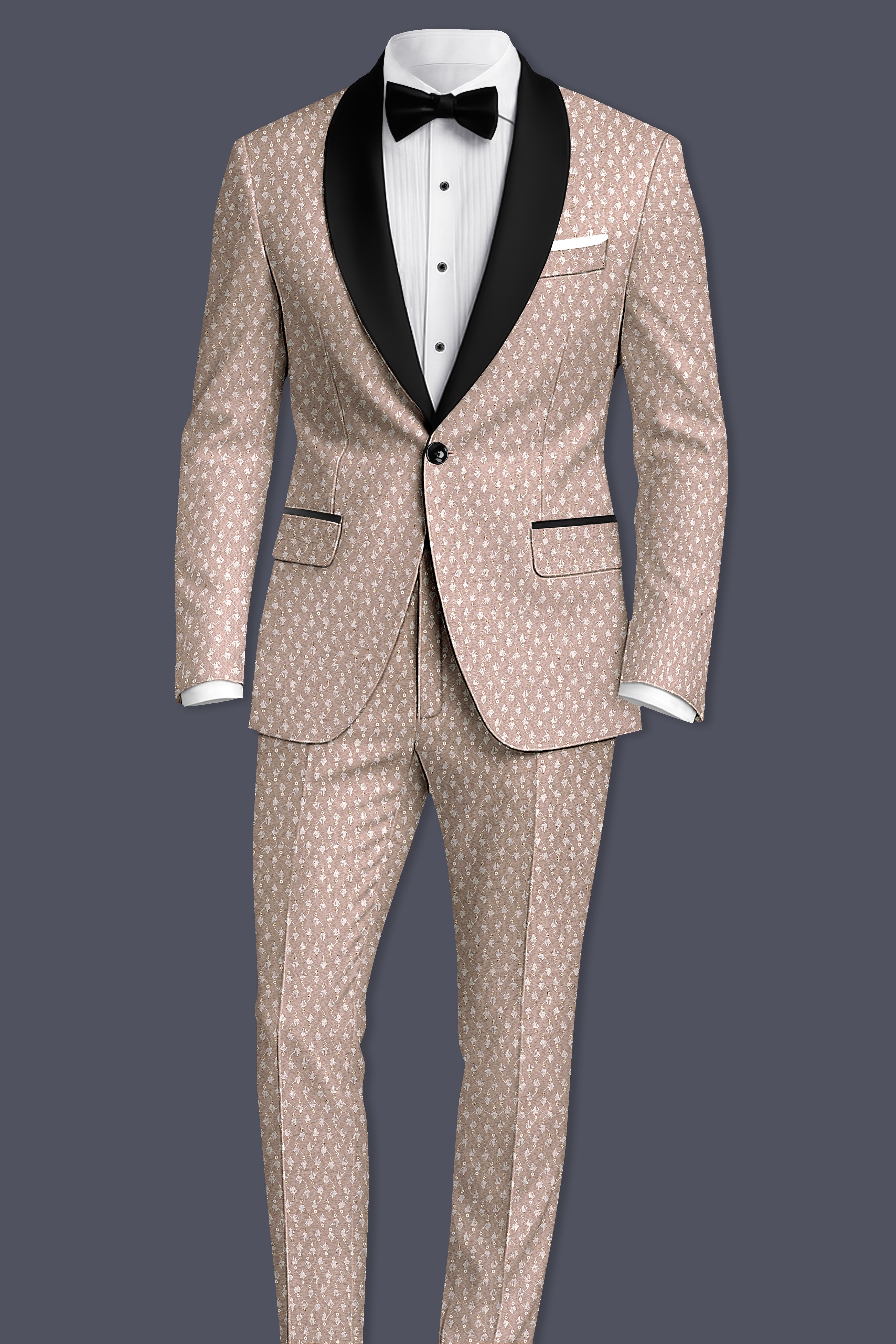 Brunora-Clam Shell Brown Embroidered Viscose Designer Tuxedo Suit