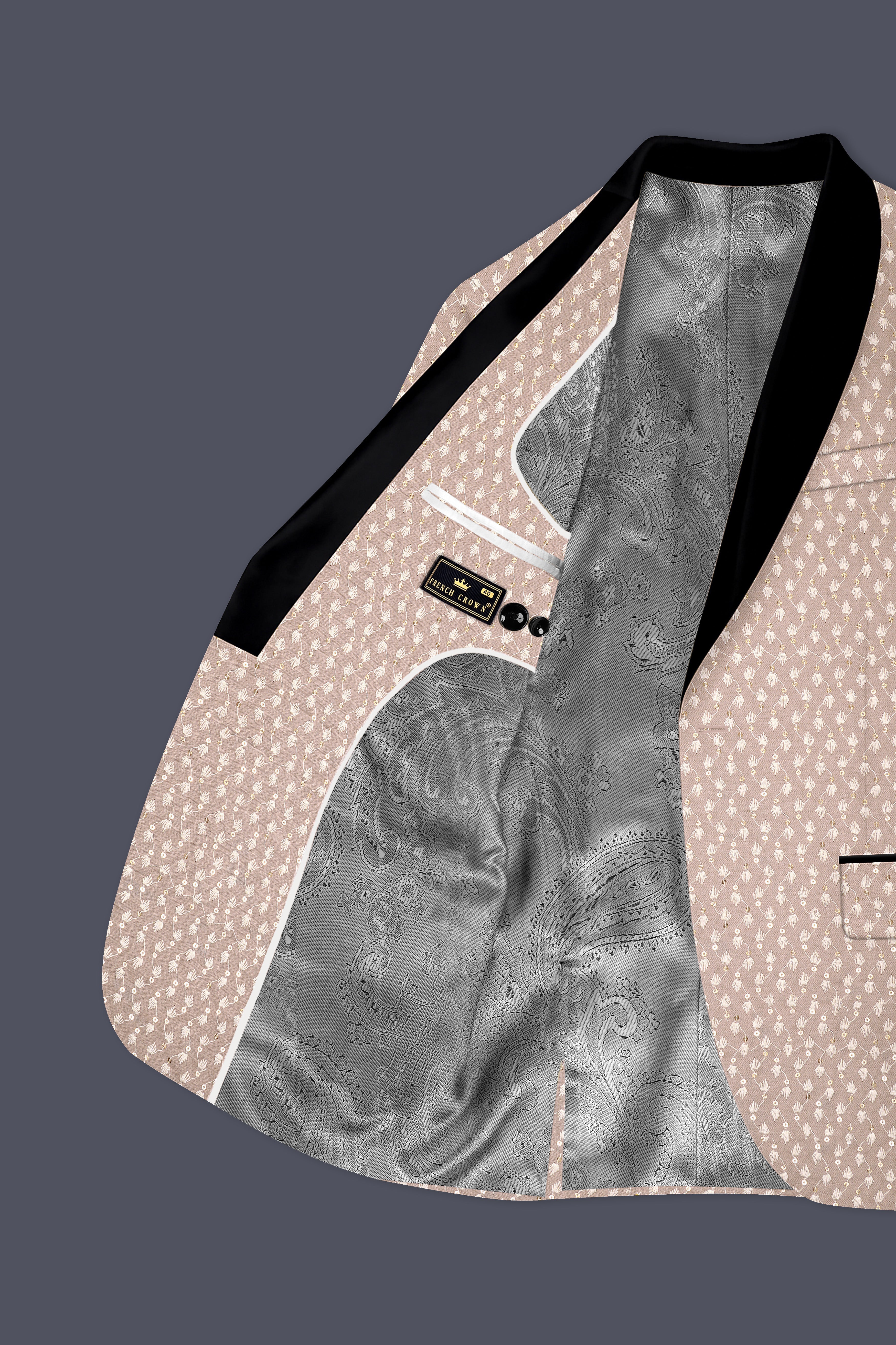 Brunora-Clam Shell Brown Embroidered Viscose Designer Tuxedo Suit