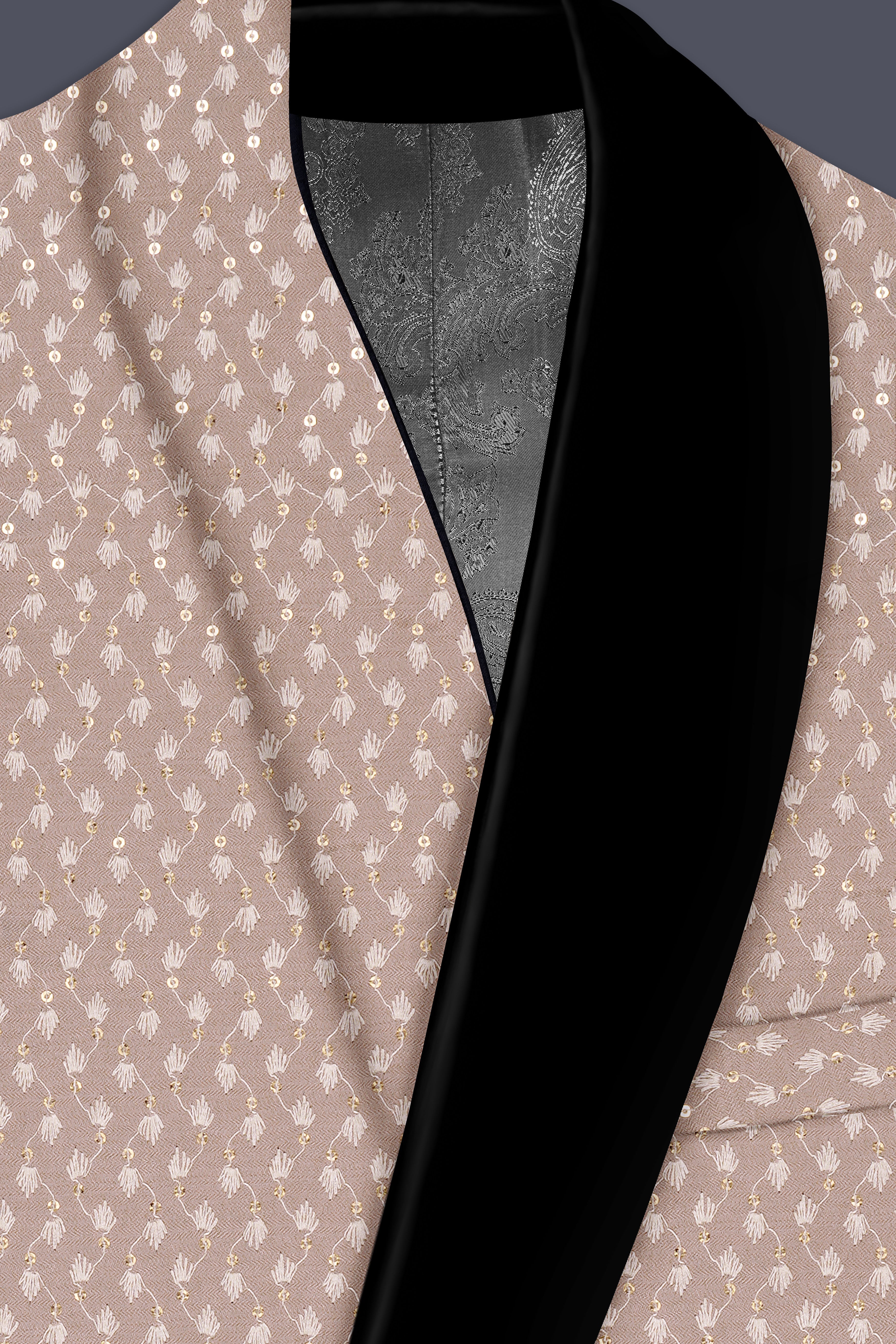 Brunora-Clam Shell Brown Embroidered Viscose Designer Tuxedo Suit