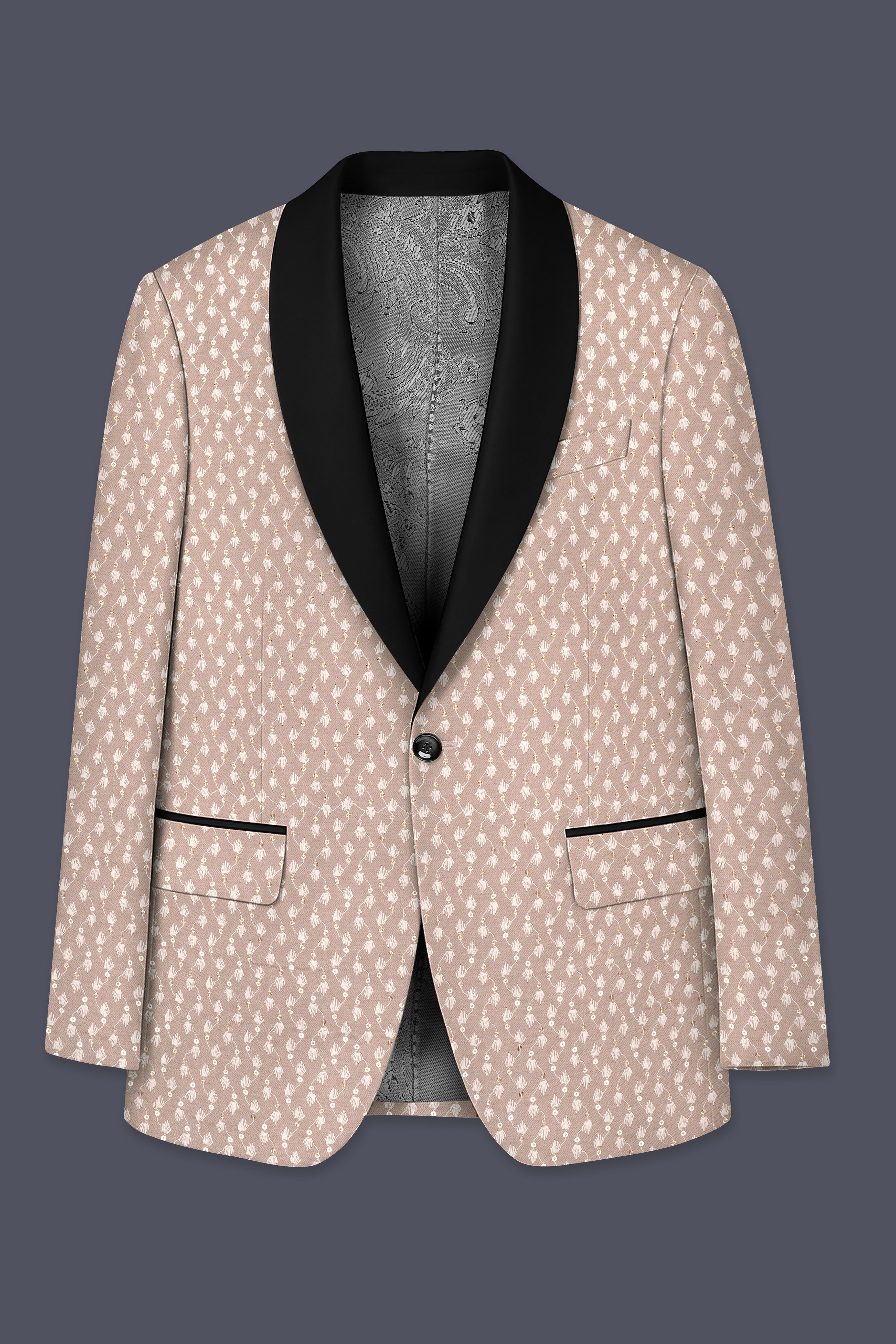 Brunora-Clam Shell Brown Embroidered Viscose Designer Tuxedo Suit