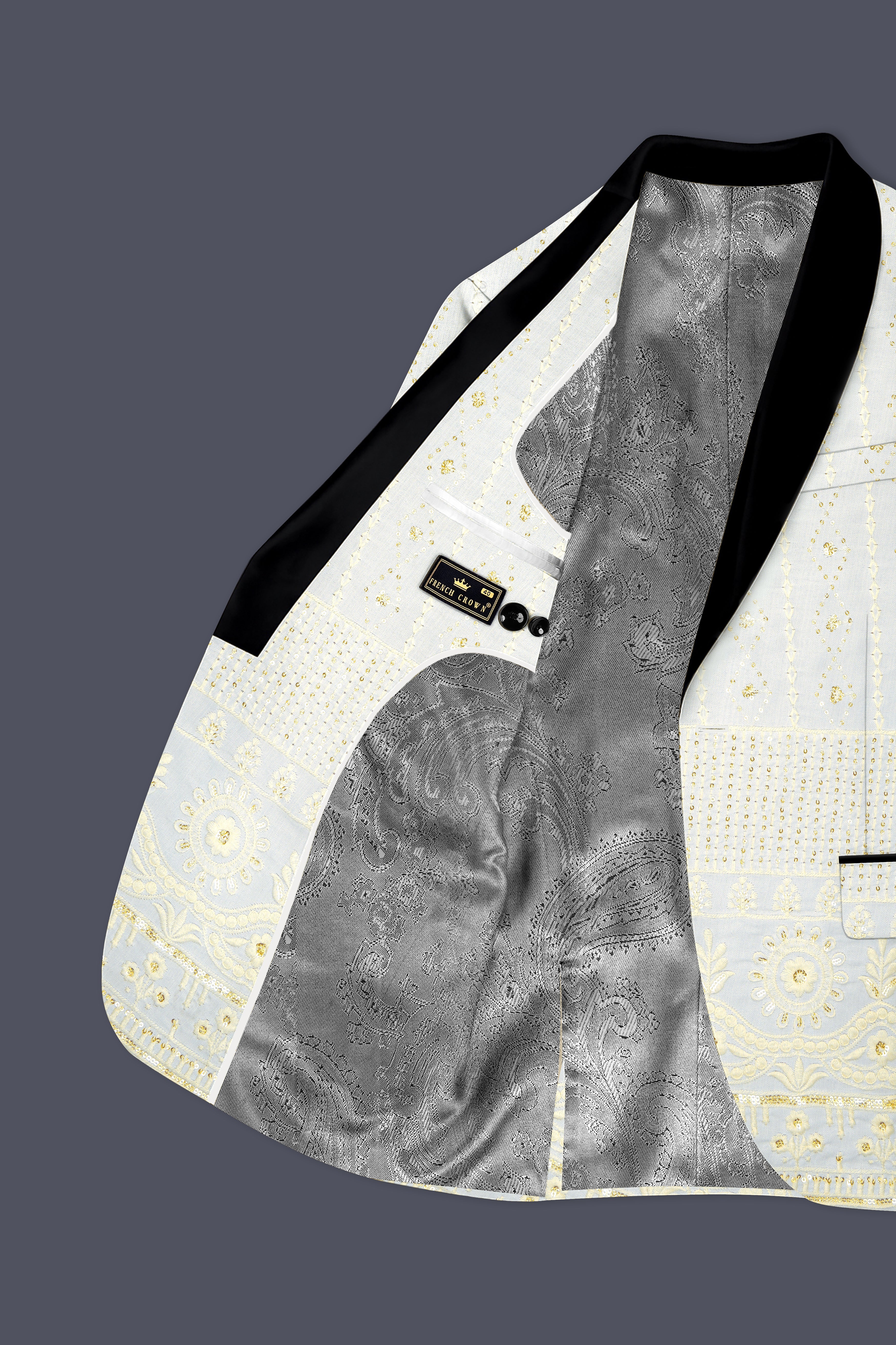 Aurevia-Albescent Cream With Sequin Embroidered Designer Tuxedo Suit