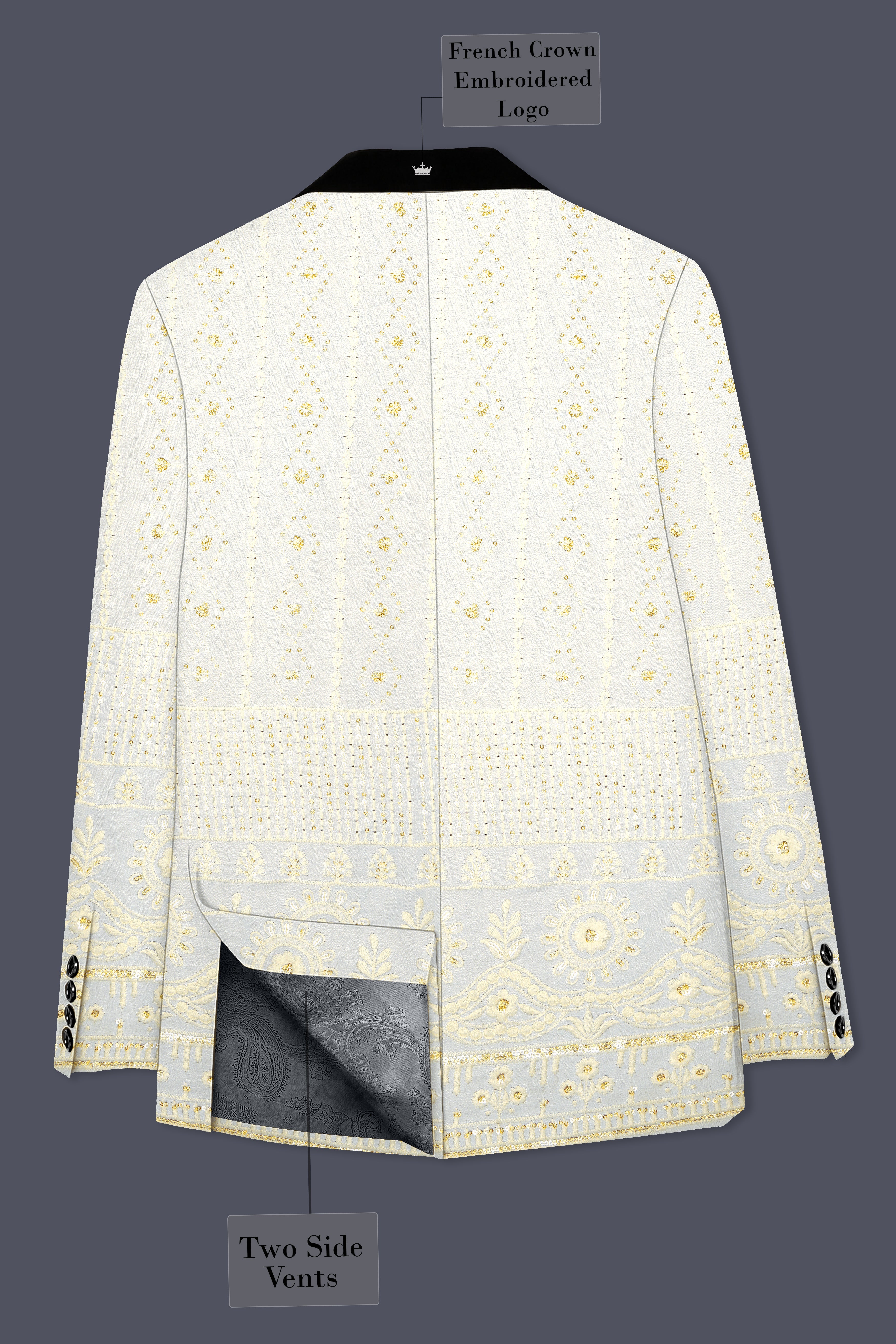 Aurevia-Albescent Cream With Sequin Embroidered Designer Tuxedo Suit