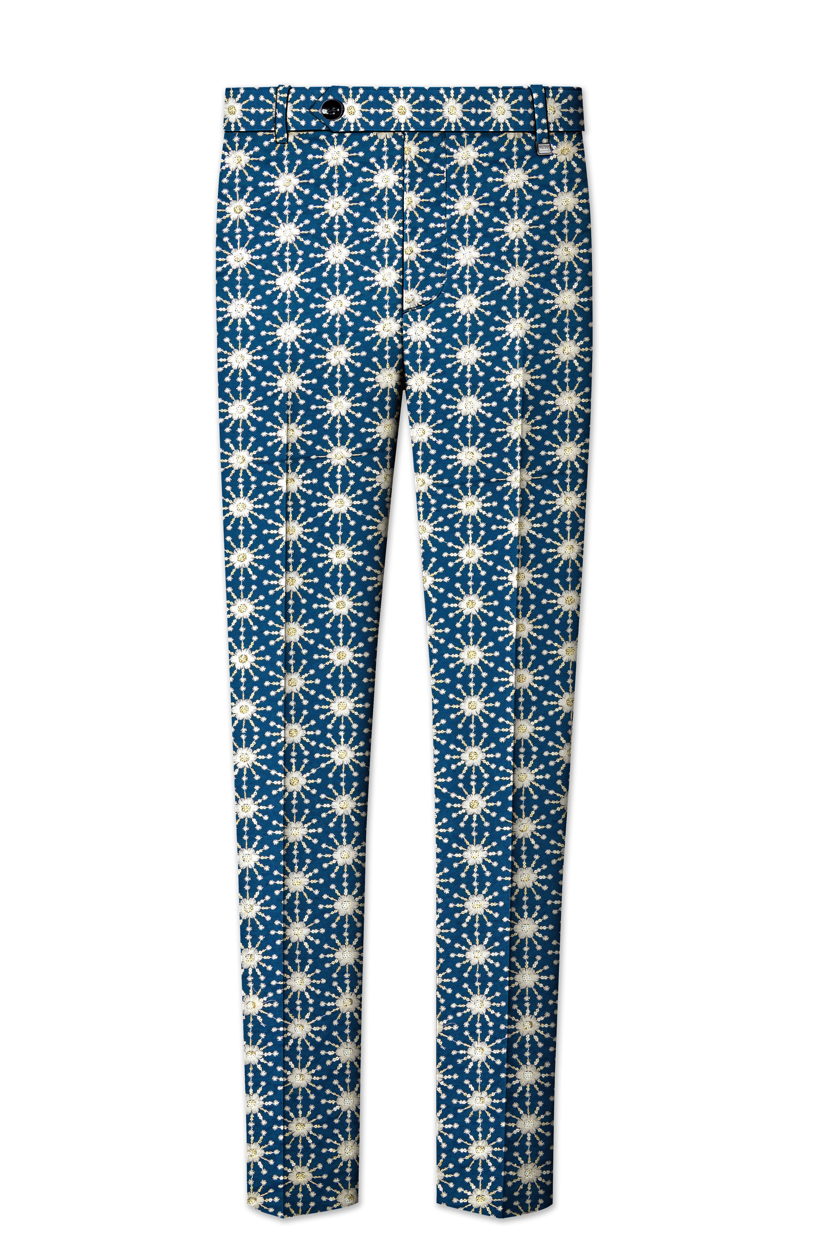 Bluviera-Sherpa Blue and Bright White Floral Embroidered with Sequin Work Viscose Designer Tuxedo Suit