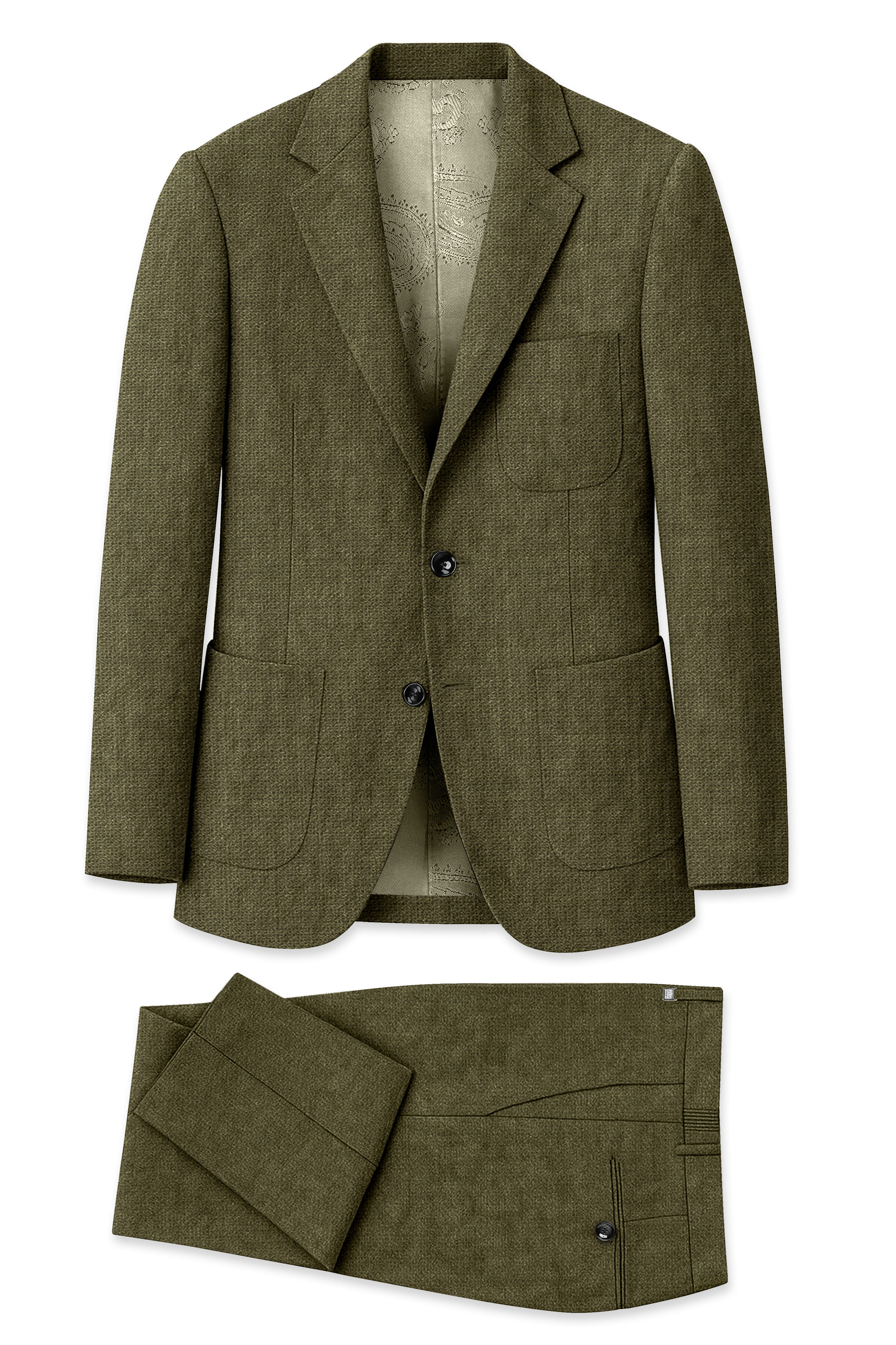 Virenza-Birch Green Luxurious Linen Single Breasted Sports Suit