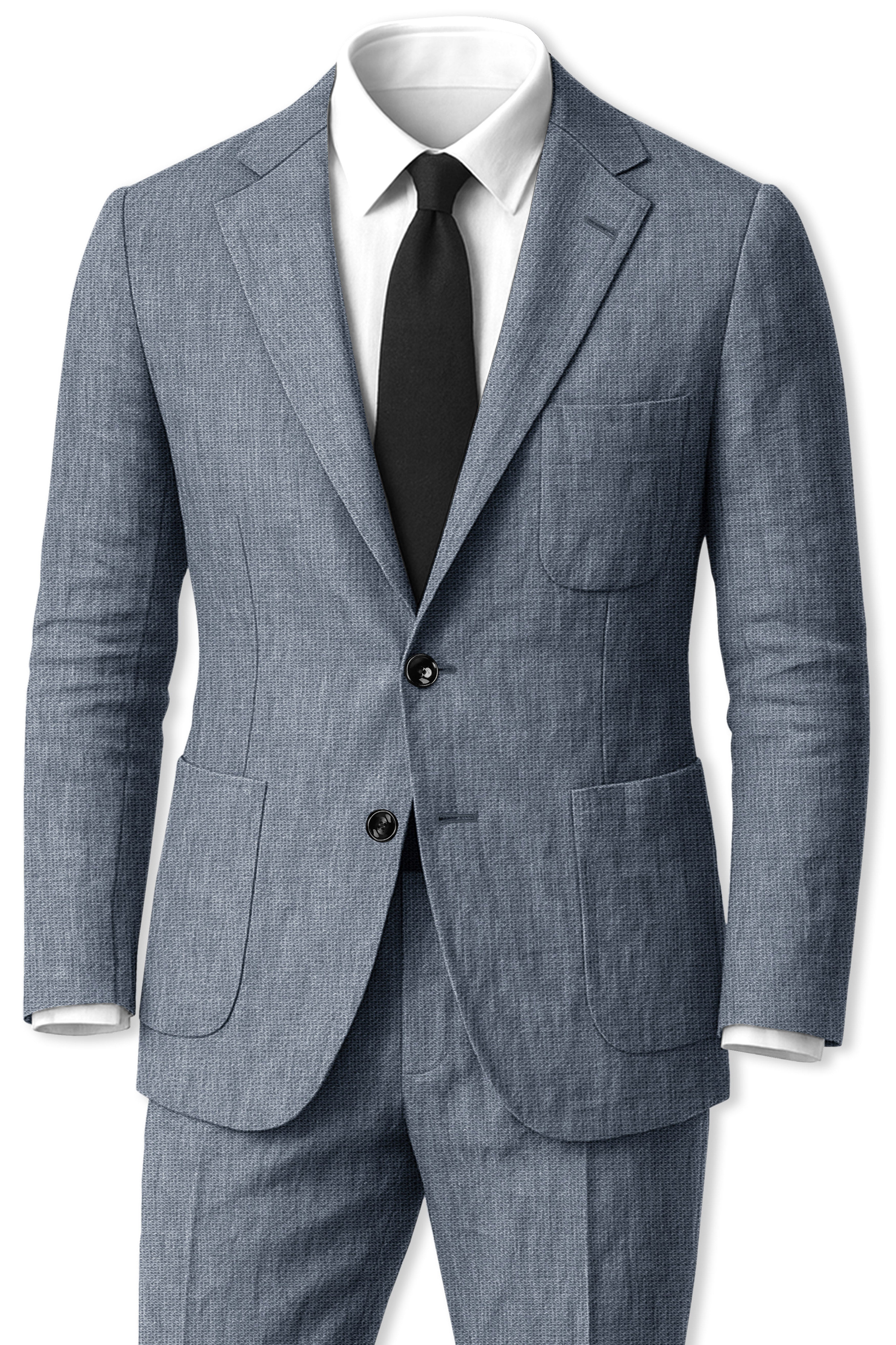 Azurven-Cadet Blue Luxurious Linen Single Breasted Sports Suit