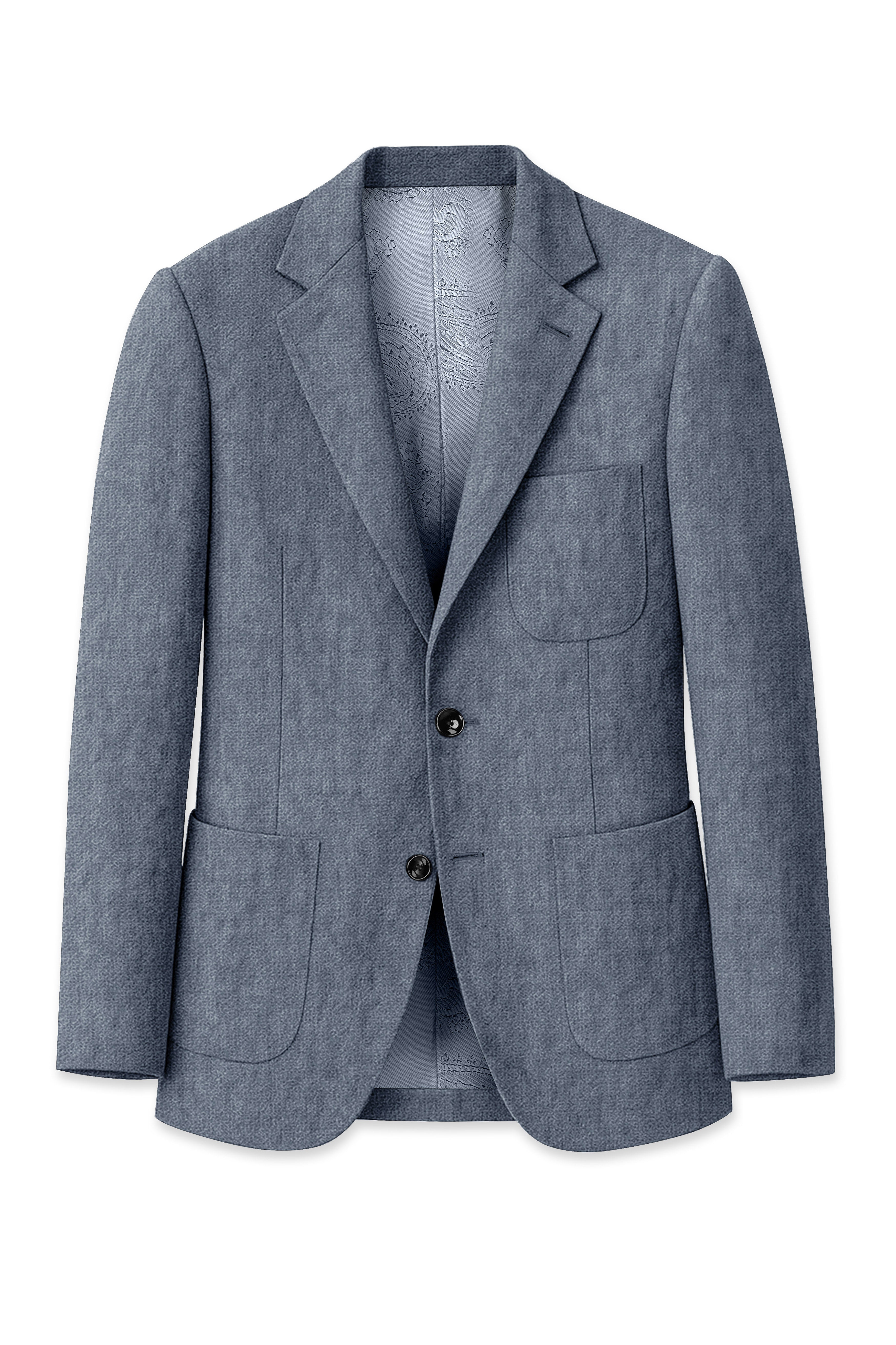 Azurven-Cadet Blue Luxurious Linen Single Breasted Sports Suit