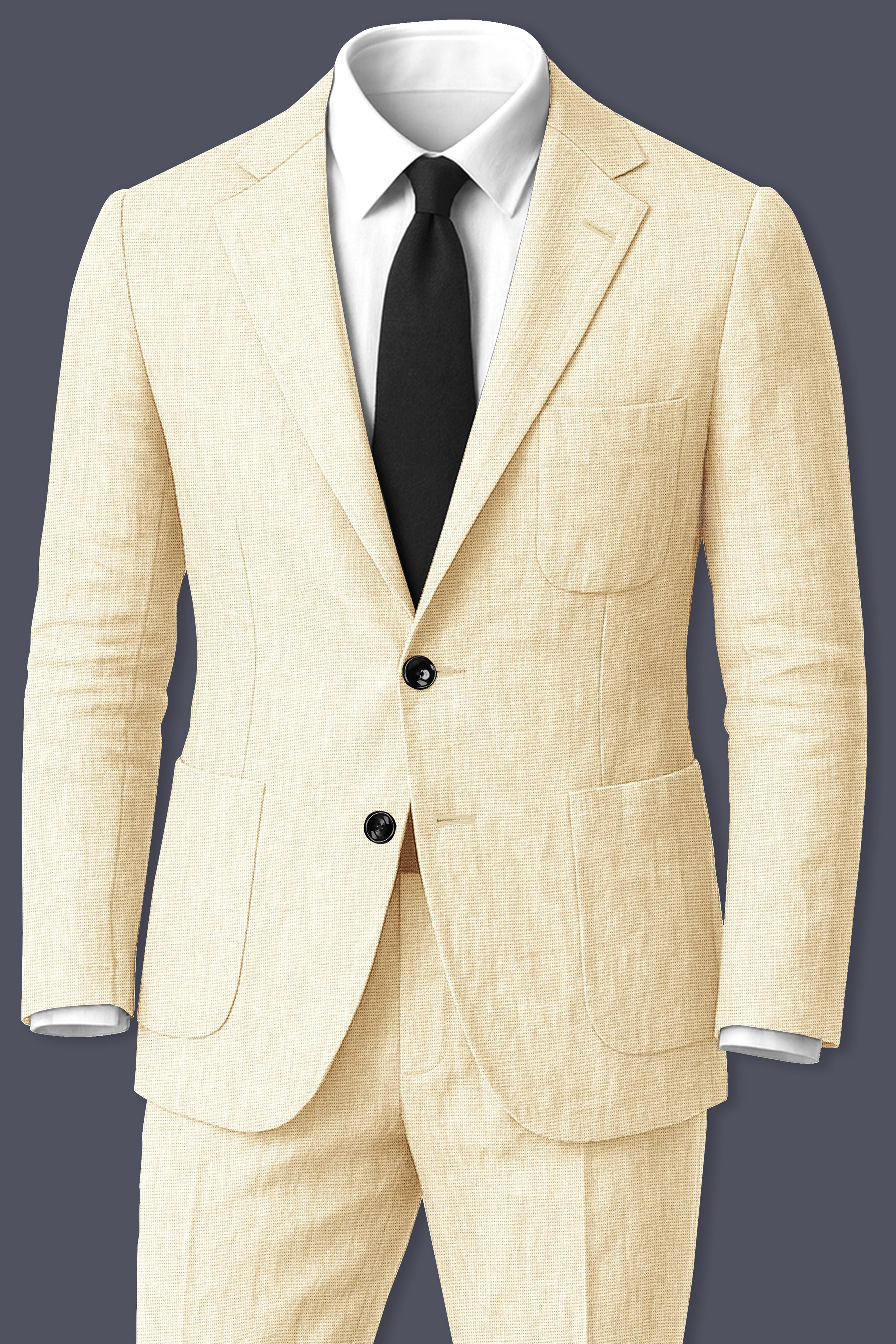 Crevano-Tequila Cream Luxurious Linen Single Breasted Sports Suit